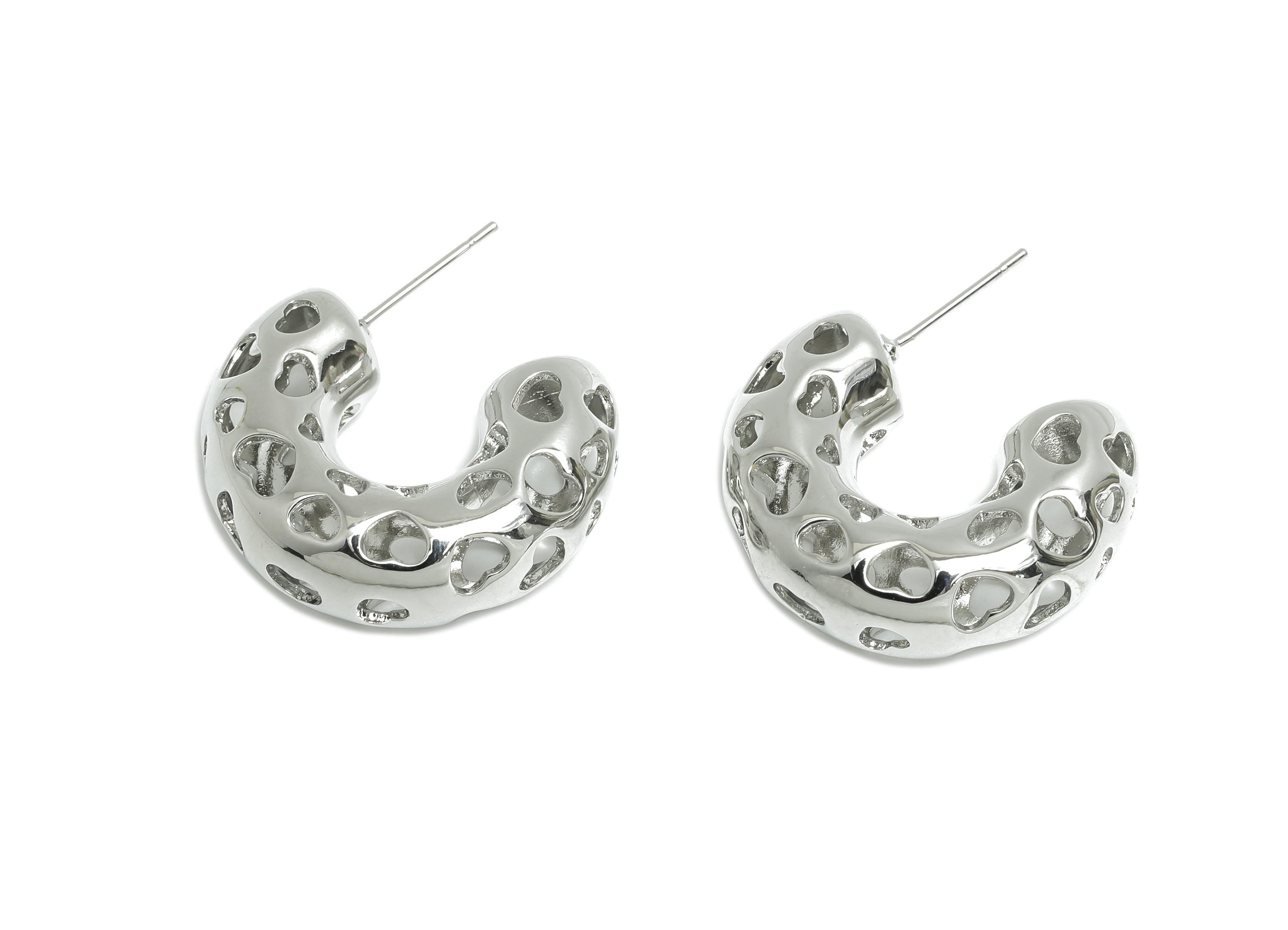 Heart Hoop Earring Post - Brass Hollow Heart Earring - Artistic Earring Post - Trendy Hoop Earring - Bold Jewelry - 26x21x9mm - RGP9390S - DOMEDBAZAAR