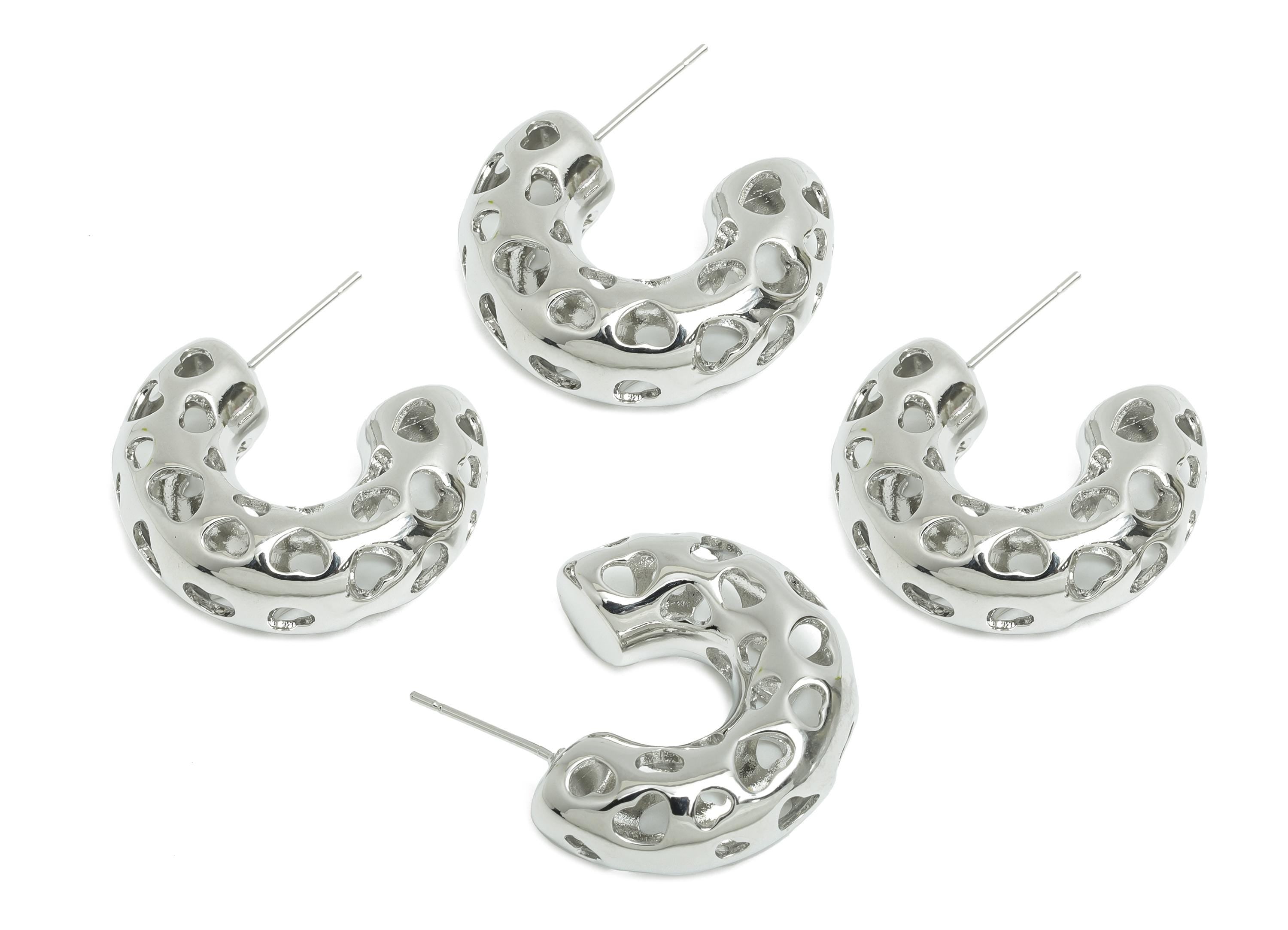 Heart Hoop Earring Post - Brass Hollow Heart Earring - Artistic Earring Post - Trendy Hoop Earring - Bold Jewelry - 26x21x9mm - RGP9390S - DOMEDBAZAAR