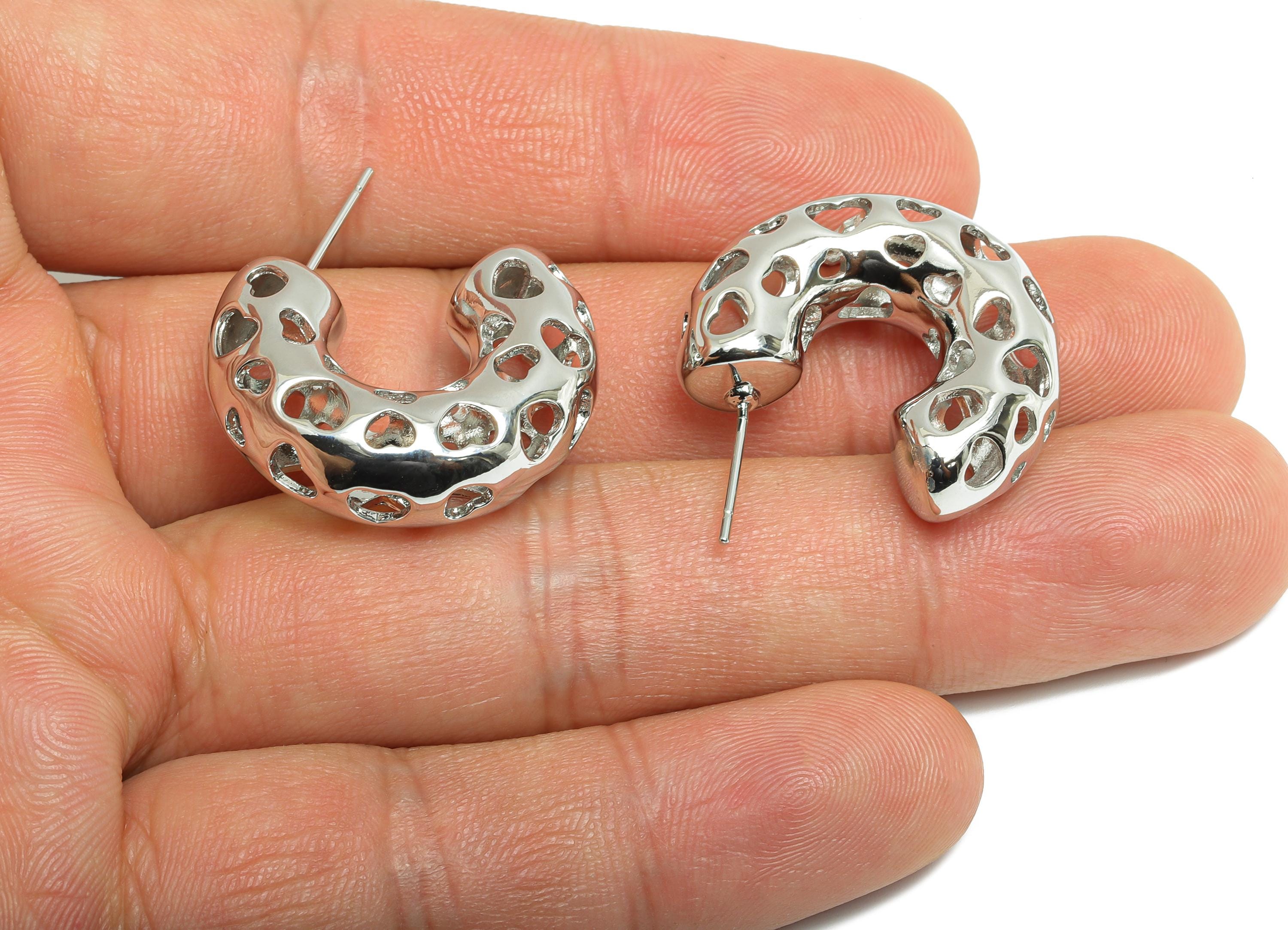 Heart Hoop Earring Post - Brass Hollow Heart Earring - Artistic Earring Post - Trendy Hoop Earring - Bold Jewelry - 26x21x9mm - RGP9390S - DOMEDBAZAAR