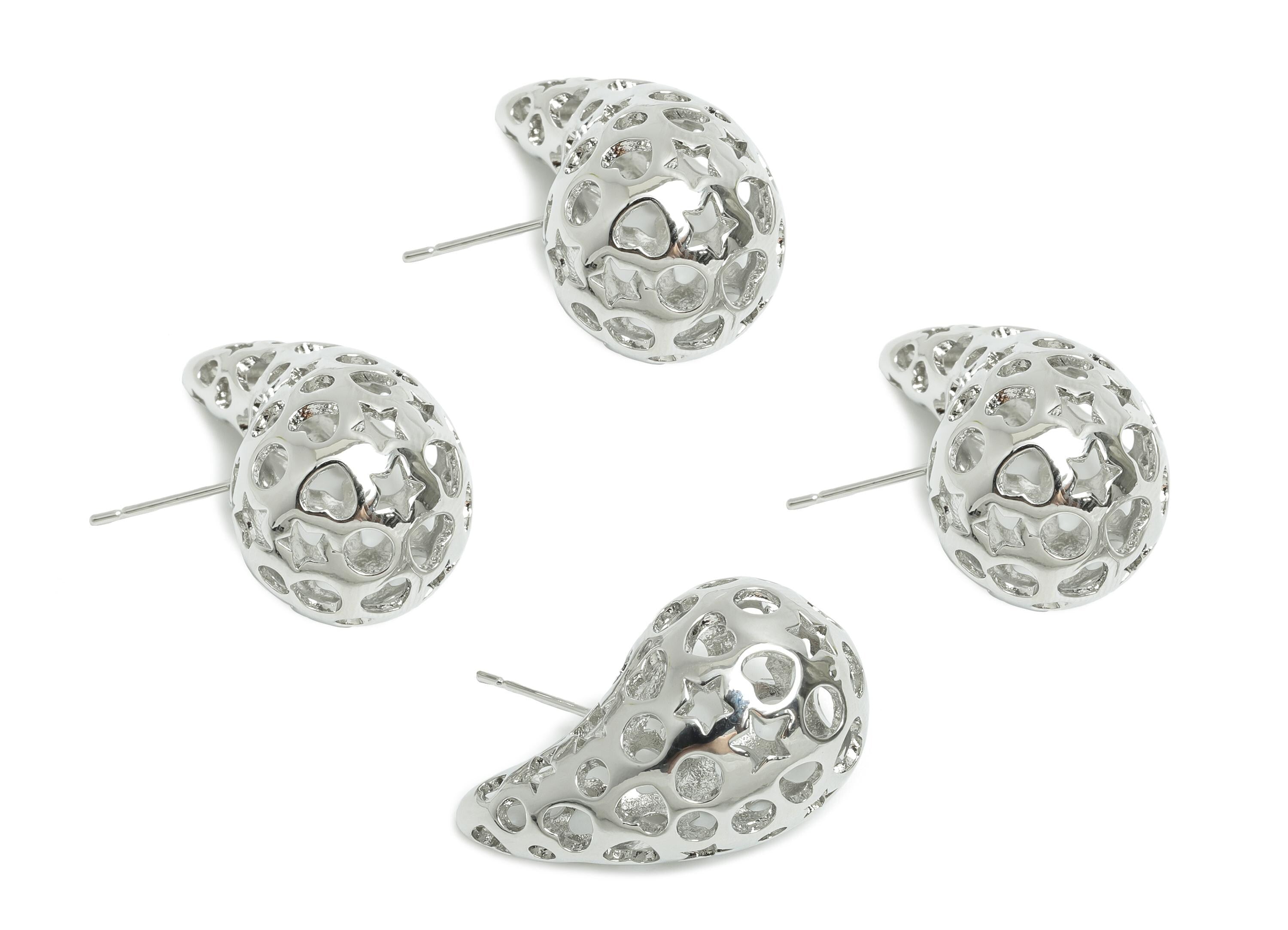 Teardrop Earring Post - Brass Hollow Pattern Earring - Artistic Earring Post - Trendy Modern Earring - Bold Jewelry - 26x16x15mm - RGP9388S - DOMEDBAZAAR