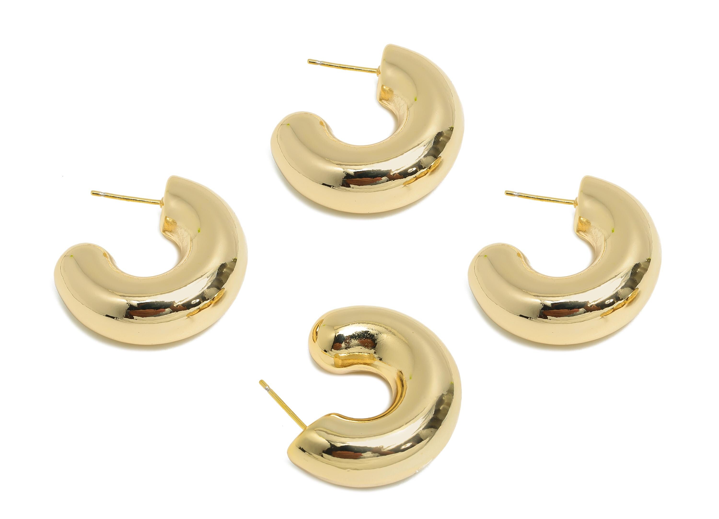 Chunky Hoop Earring Post - Brass Minimalist Hoop Earring - Modern Gold Earring - Polished Gold Finish - Gold Jewelry - 30x23x10mm - RGP9410 - DOMEDBAZAAR