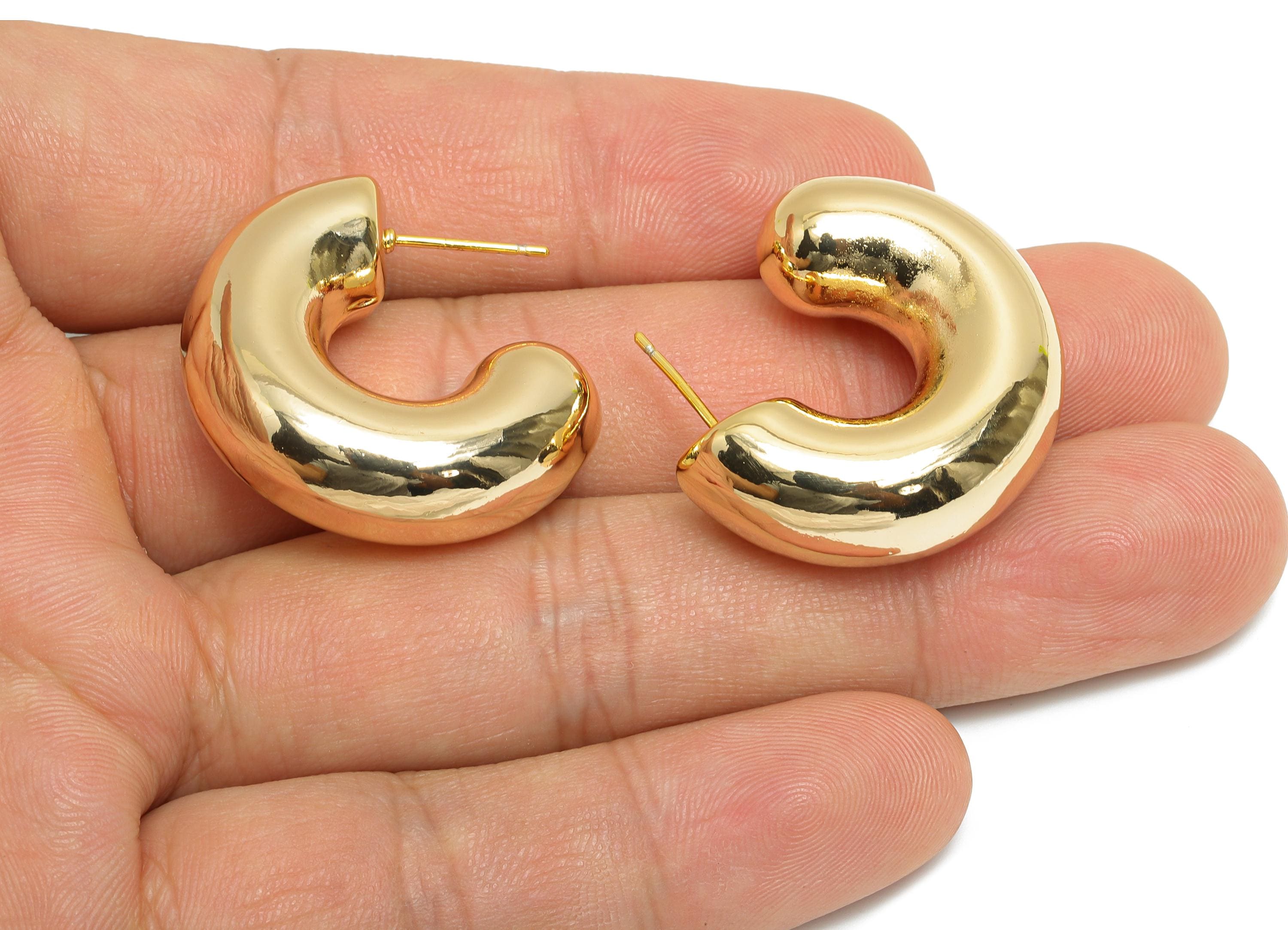 Chunky Hoop Earring Post - Brass Minimalist Hoop Earring - Modern Gold Earring - Polished Gold Finish - Gold Jewelry - 30x23x10mm - RGP9410 - DOMEDBAZAAR