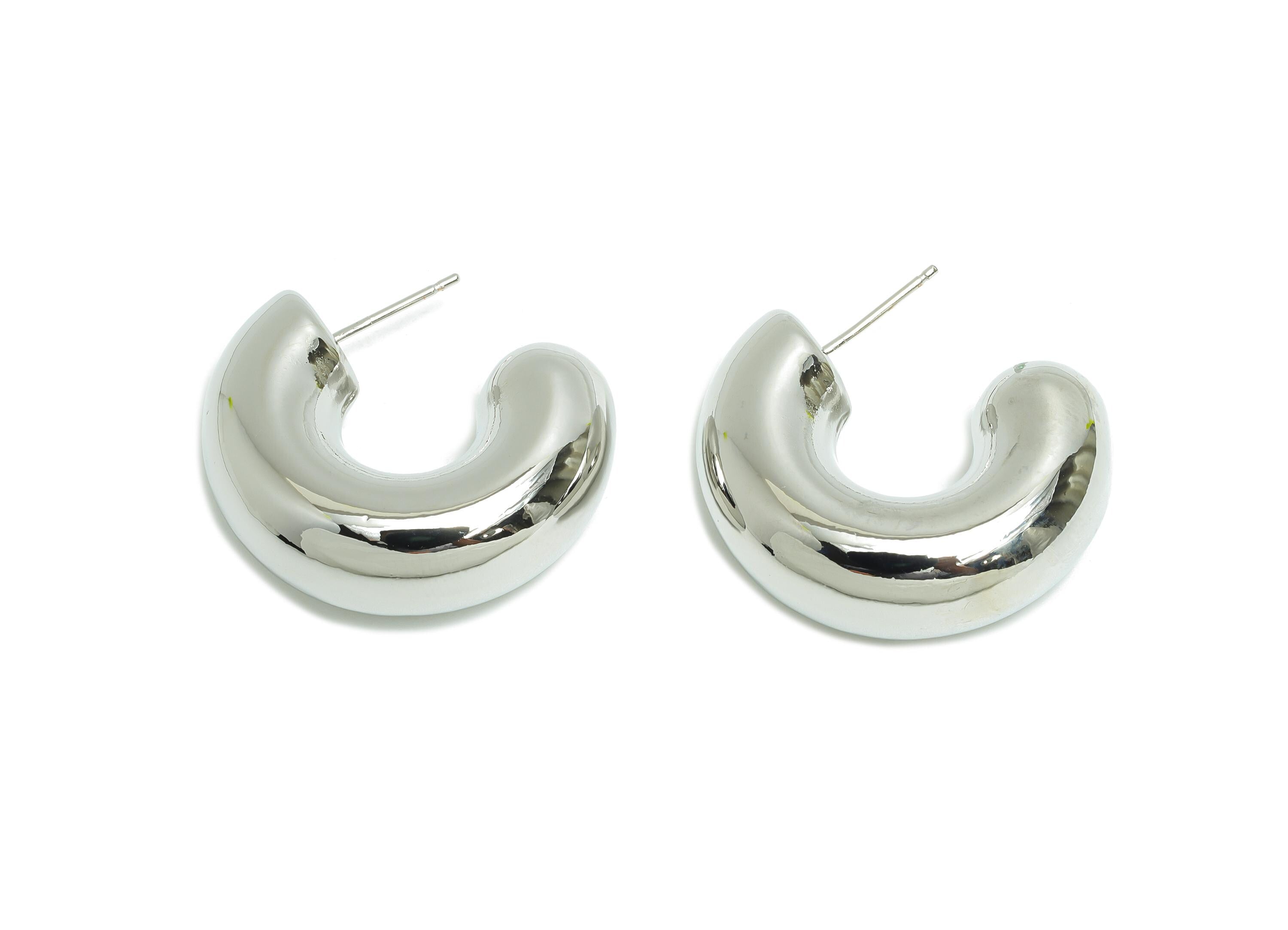 Chunky Hoop Earring Post - Brass Minimalist Hoop Earring - Modern Hoop Earring - Sleek Hoop Earring - Smooth Curved - 30x23x10mm -RGP9410S - DOMEDBAZAAR