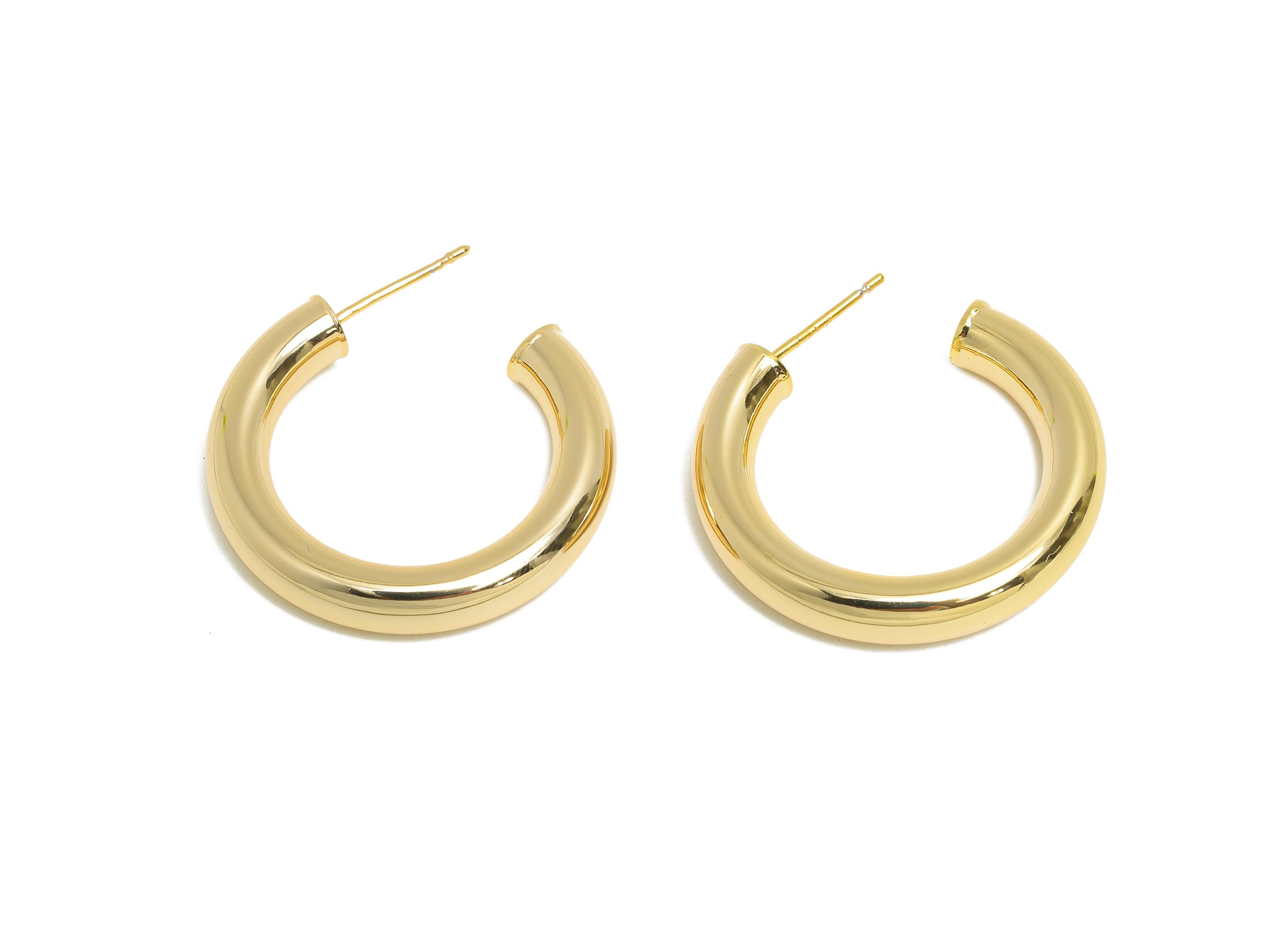 Chunky Hoop Earring Post - Brass Minimalist Hoop Earring - Modern Gold Earring - Polished Gold Finish - Gold Jewelry - 30x27x5mm - RGP9413 - DOMEDBAZAAR