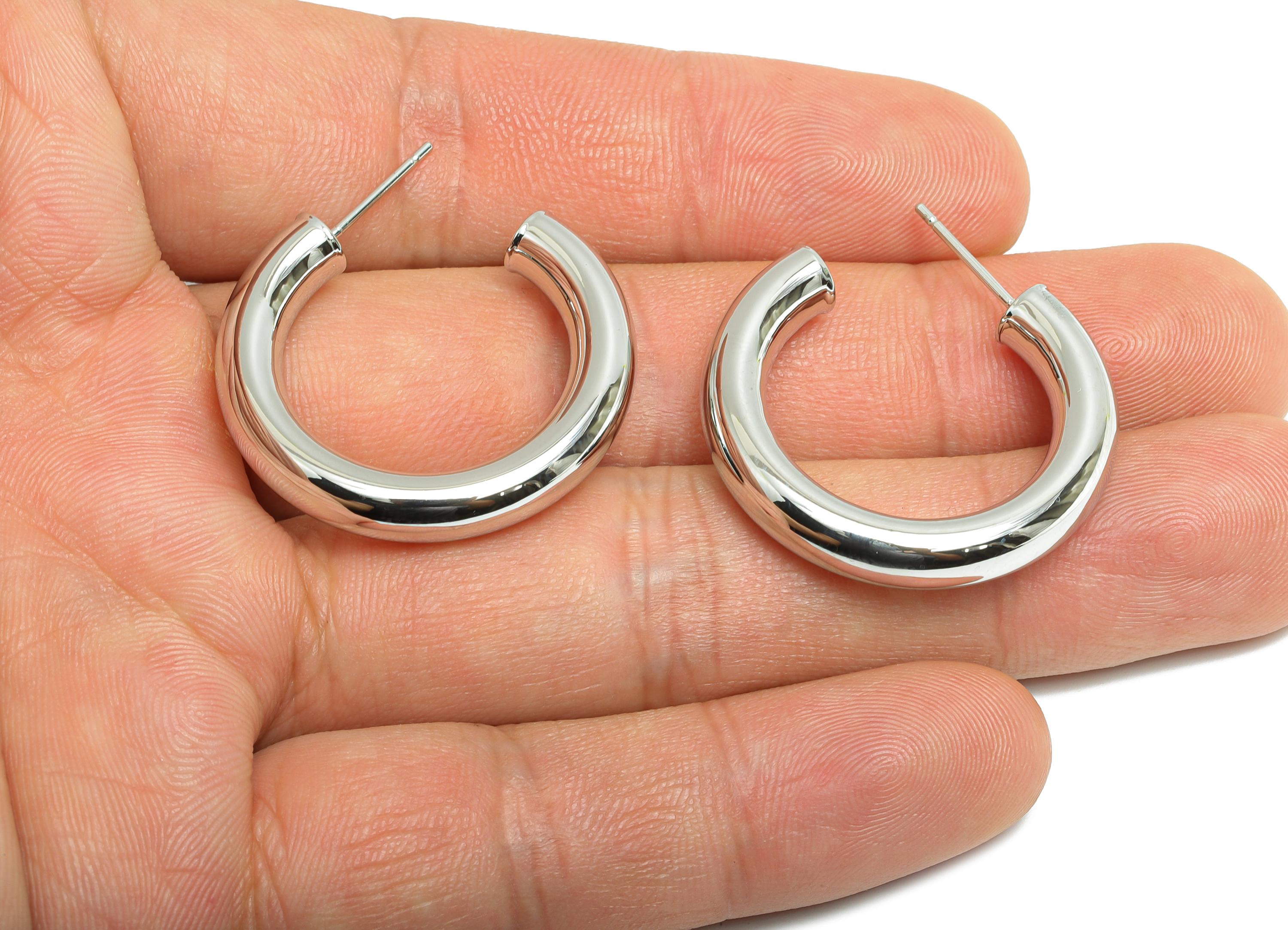 Chunky Hoop Earring Post - Brass Minimalist Hoop Earring - Modern Hoop Earring - Polished Silver Finish -  Hoop Earring - 30x27x5mm-RGP9413S - DOMEDBAZAAR