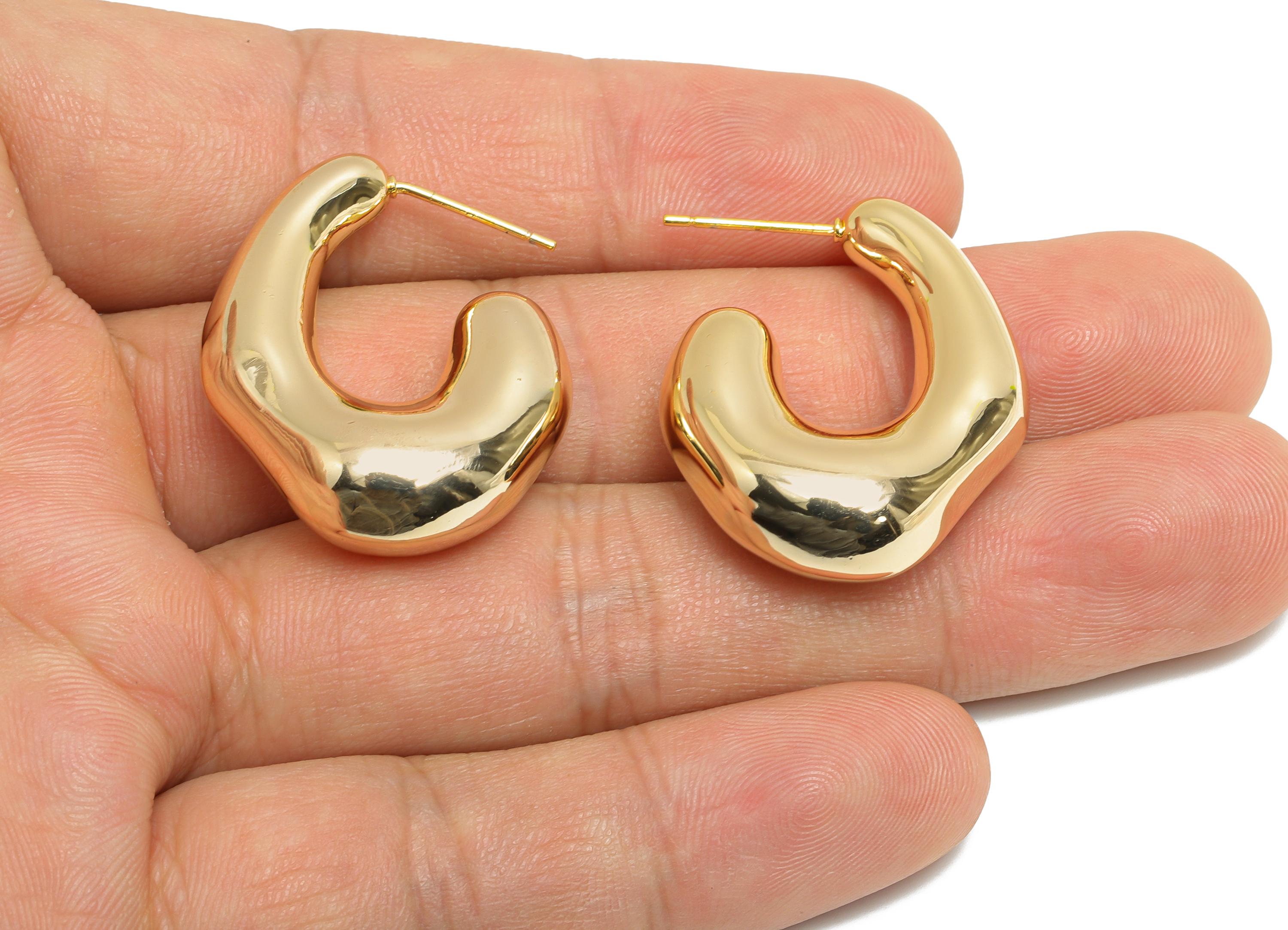 Abstract Gold Hoop Earring - Brass Minimalist Hoop Earring - Modern Gold Earring - Polished Gold Finish - Gold Jewelry - 33x25x9mm - RGP9414 - DOMEDBAZAAR