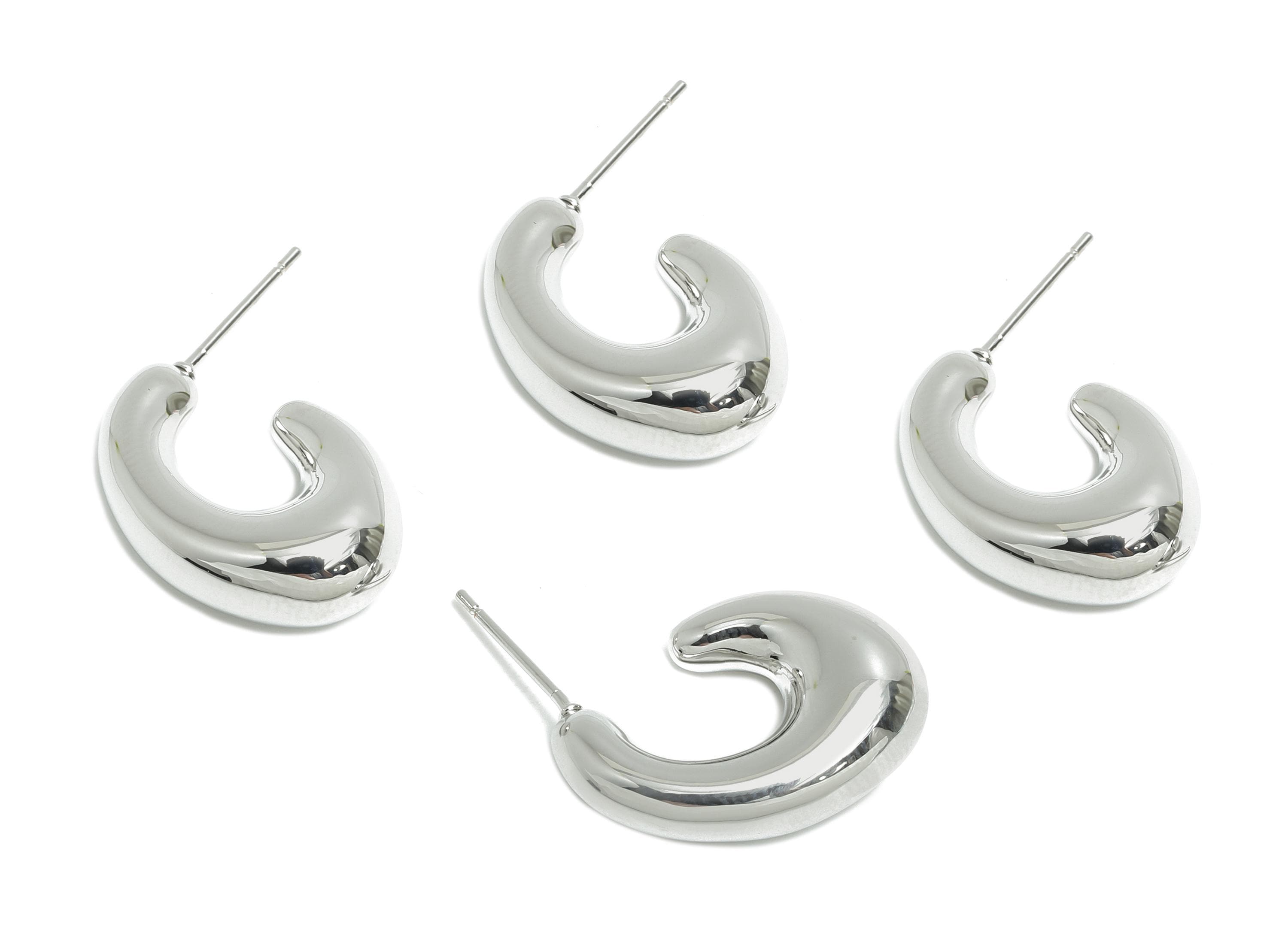 Abstract Hoop Earring - Brass Minimalist Hoop Earring - Modern Hoop Earring - Chunky Hoop Stud - Silver Bold Jewelry - 23x16x7mm - RGP9415S - DOMEDBAZAAR