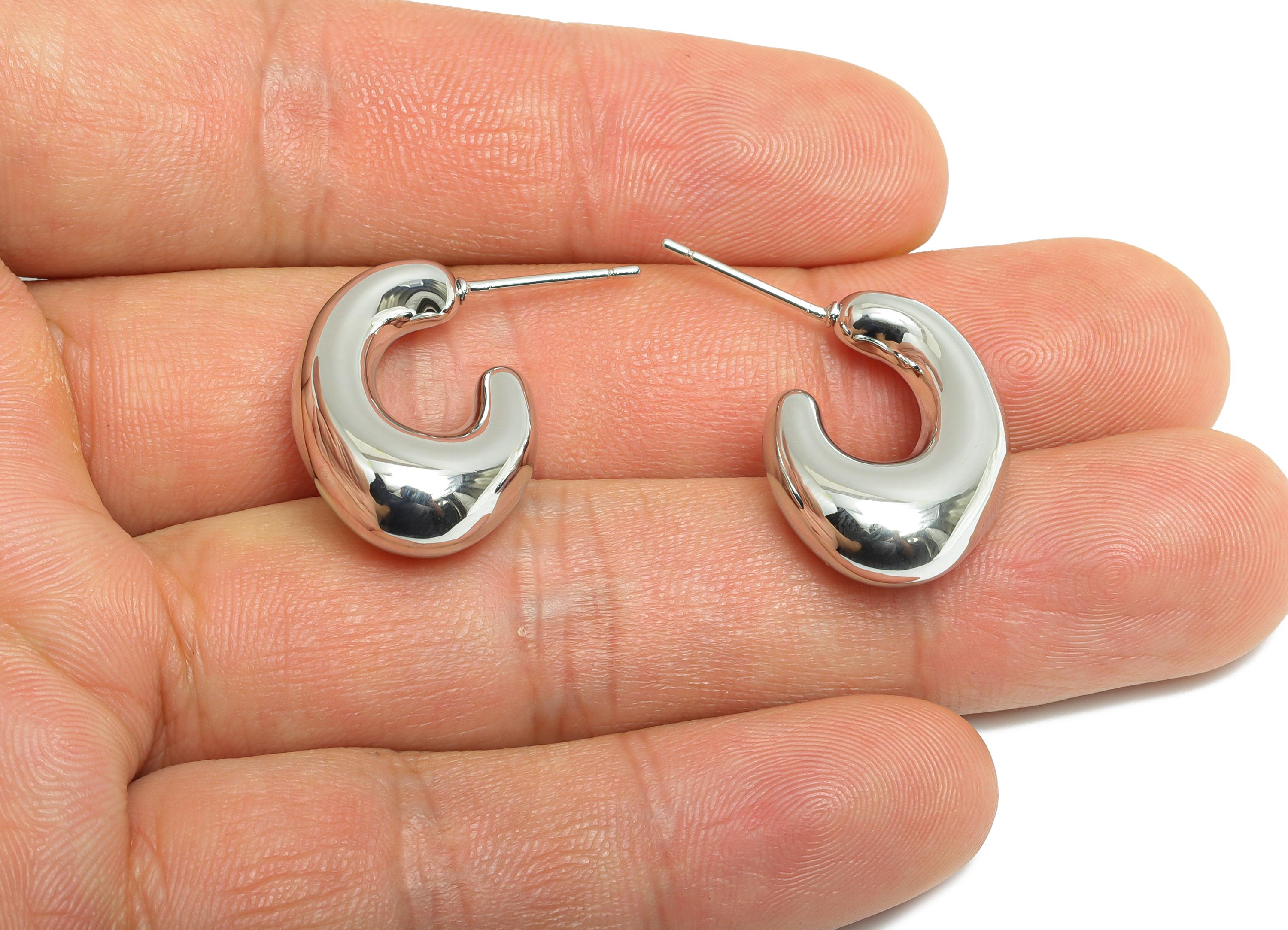 Abstract Hoop Earring - Brass Minimalist Hoop Earring - Modern Hoop Earring - Chunky Hoop Stud - Silver Bold Jewelry - 23x16x7mm - RGP9415S - DOMEDBAZAAR