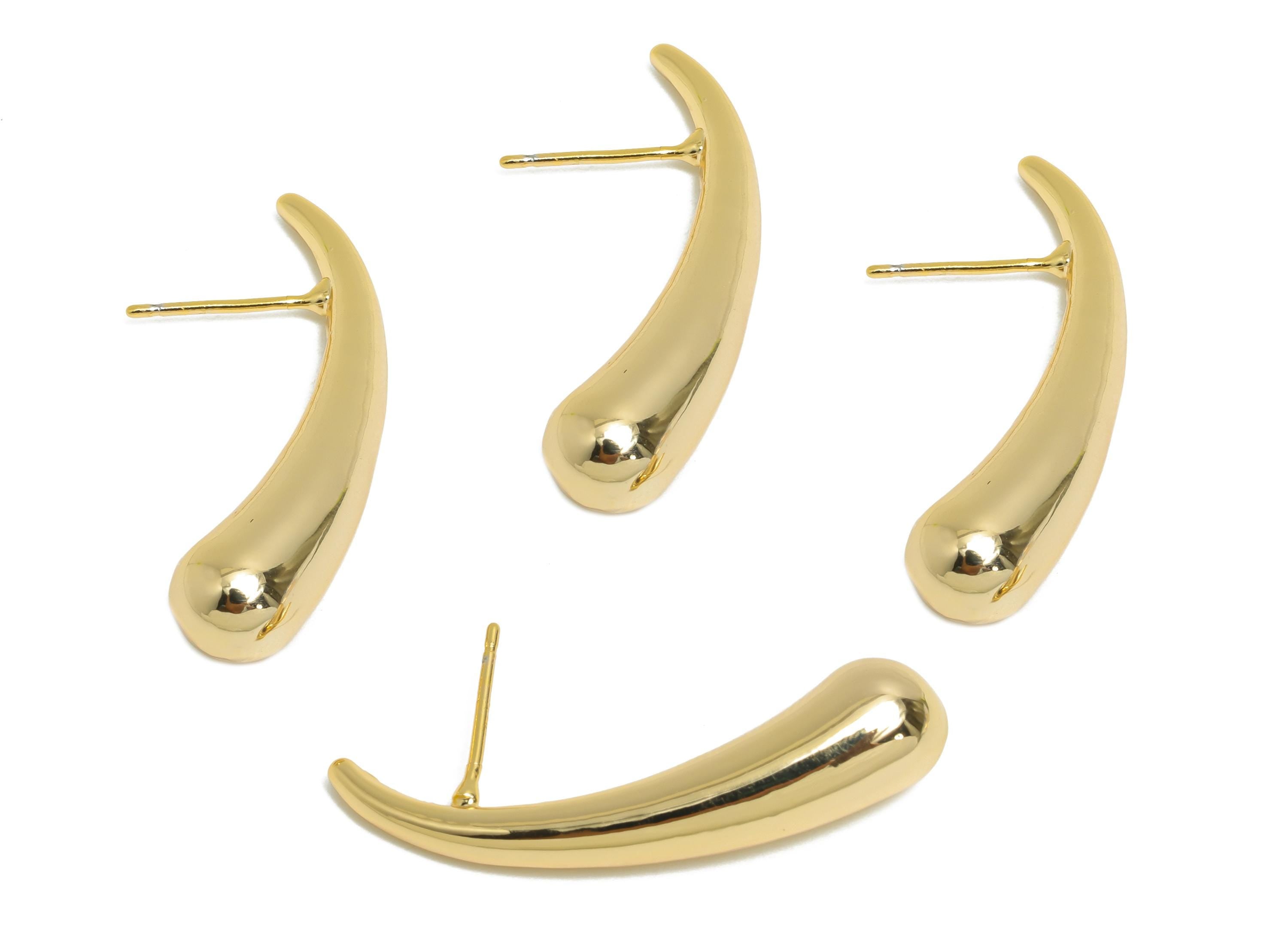 Abstract Gold Bent Earring - Brass Minimalist Teardrop Earring - Modern Gold Earring - Gold Tusk Earring - Gold Jewelry - 35x7x7mm - RGP9416 - DOMEDBAZAAR