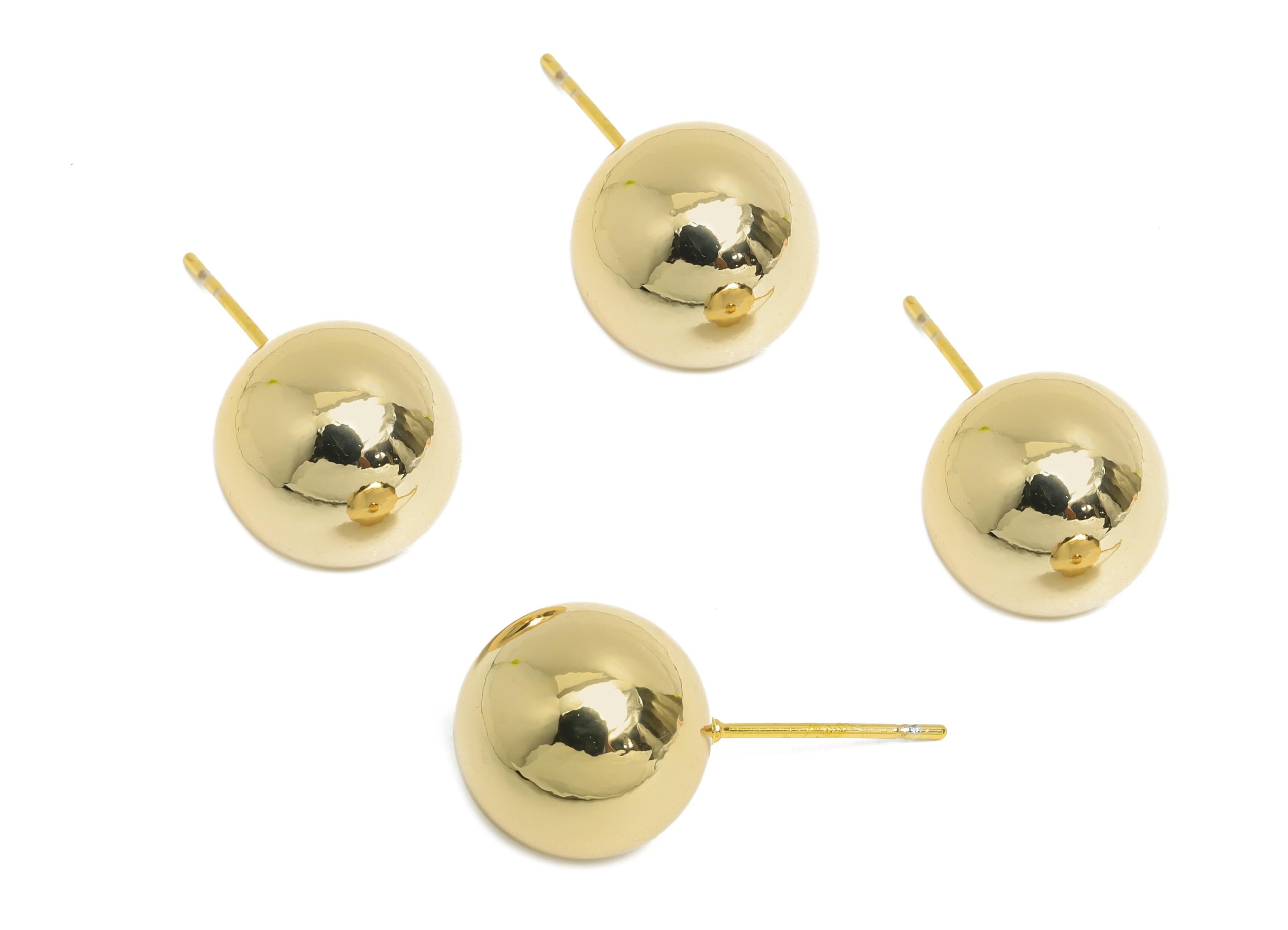 12mm Ball Stud Earring - Brass Minimalist Smooth Earring Stud - Modern Steel Stud Earring - Gold Jewelry - Elegant Simple Jewelry - RGP9407 - DOMEDBAZAAR