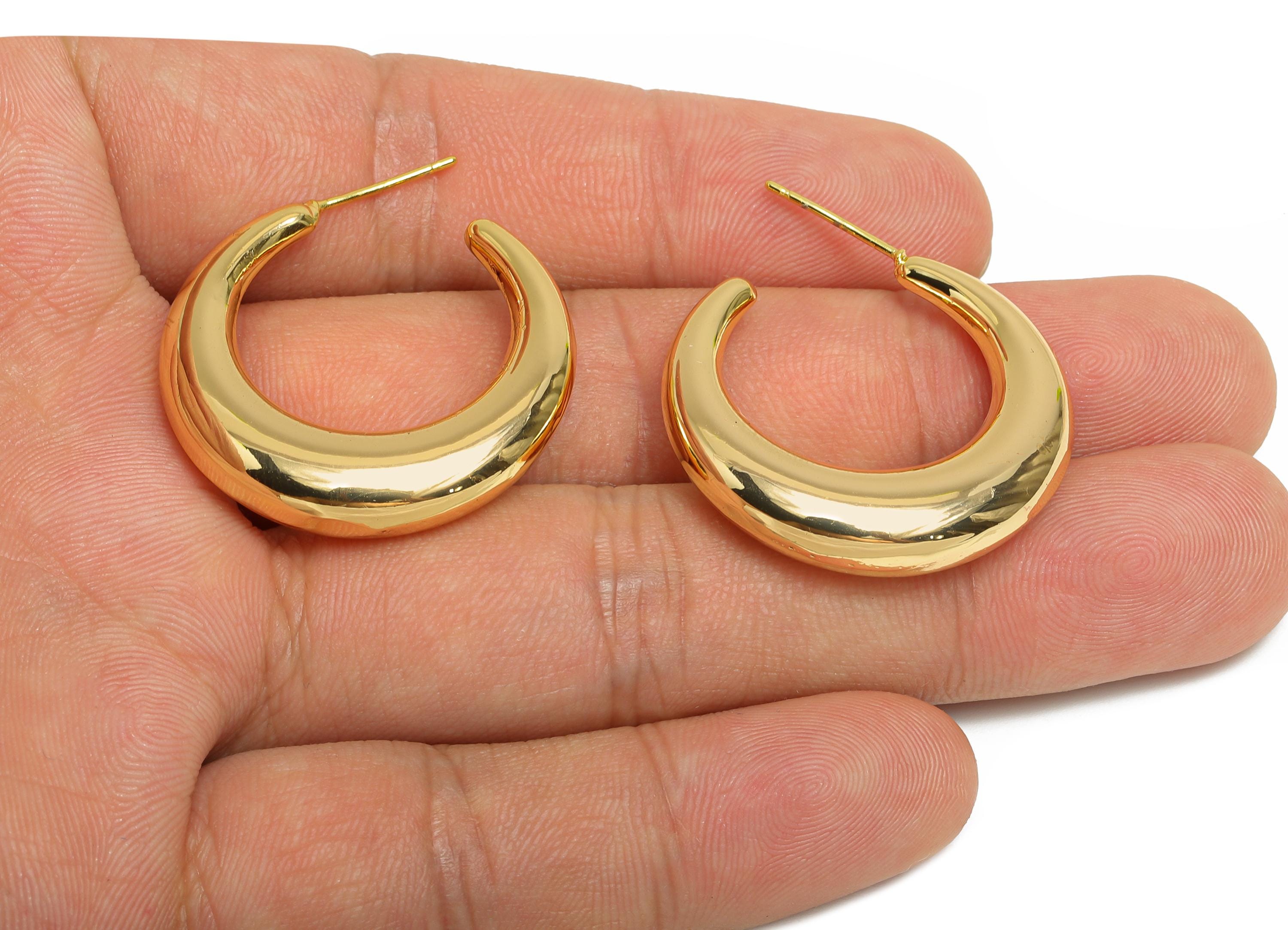 Brass Crescent Earring Stud - Gold Half-Moon Earring - Minimalist Open C Hoop Earring Post- 18K Real Gold-Plated Brass -30x28x6.6mm -RGP9502 - DOMEDBAZAAR