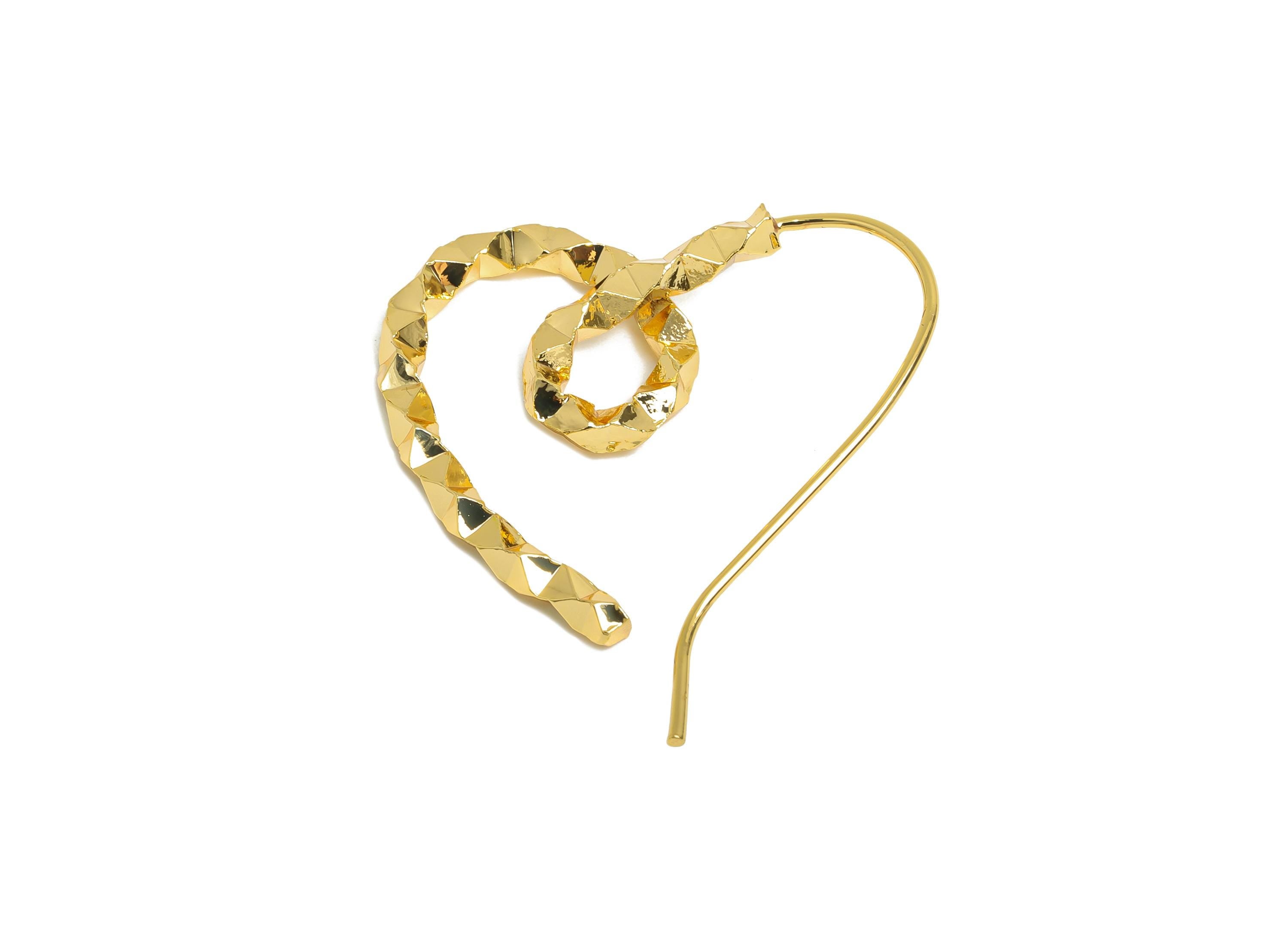 Brass Twisted Heart Earring Wire - Gold Textured Heart Earrings Wire - Statement Heart Earring -18K Real Gold Plated - 33x28x2.8mm- RGP9504 - DOMEDBAZAAR