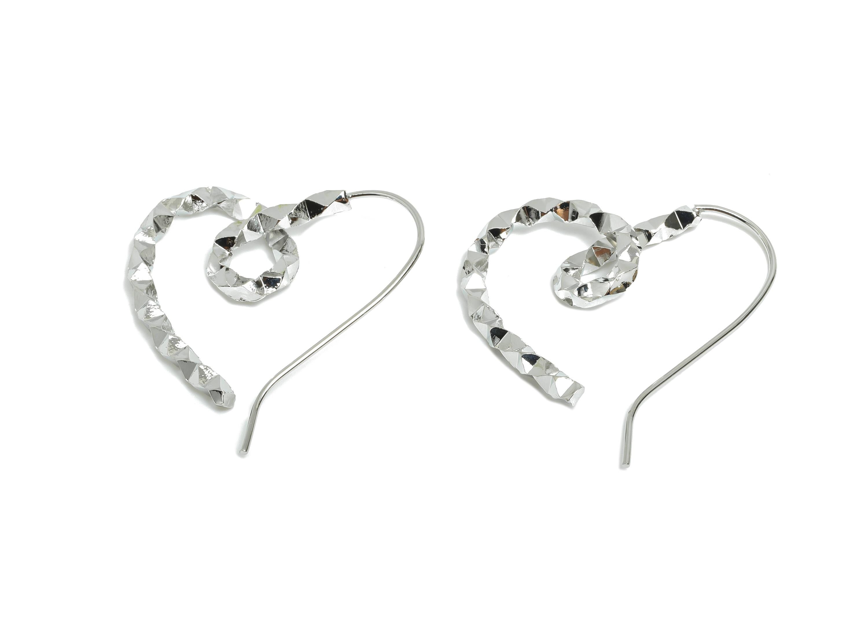 Brass Twisted Heart Earring Wire - White Textured Heart Earrings Wire - Statement Heart Earring -18K White Gold Plated -33x28x2.8mm-RGP9504S - DOMEDBAZAAR