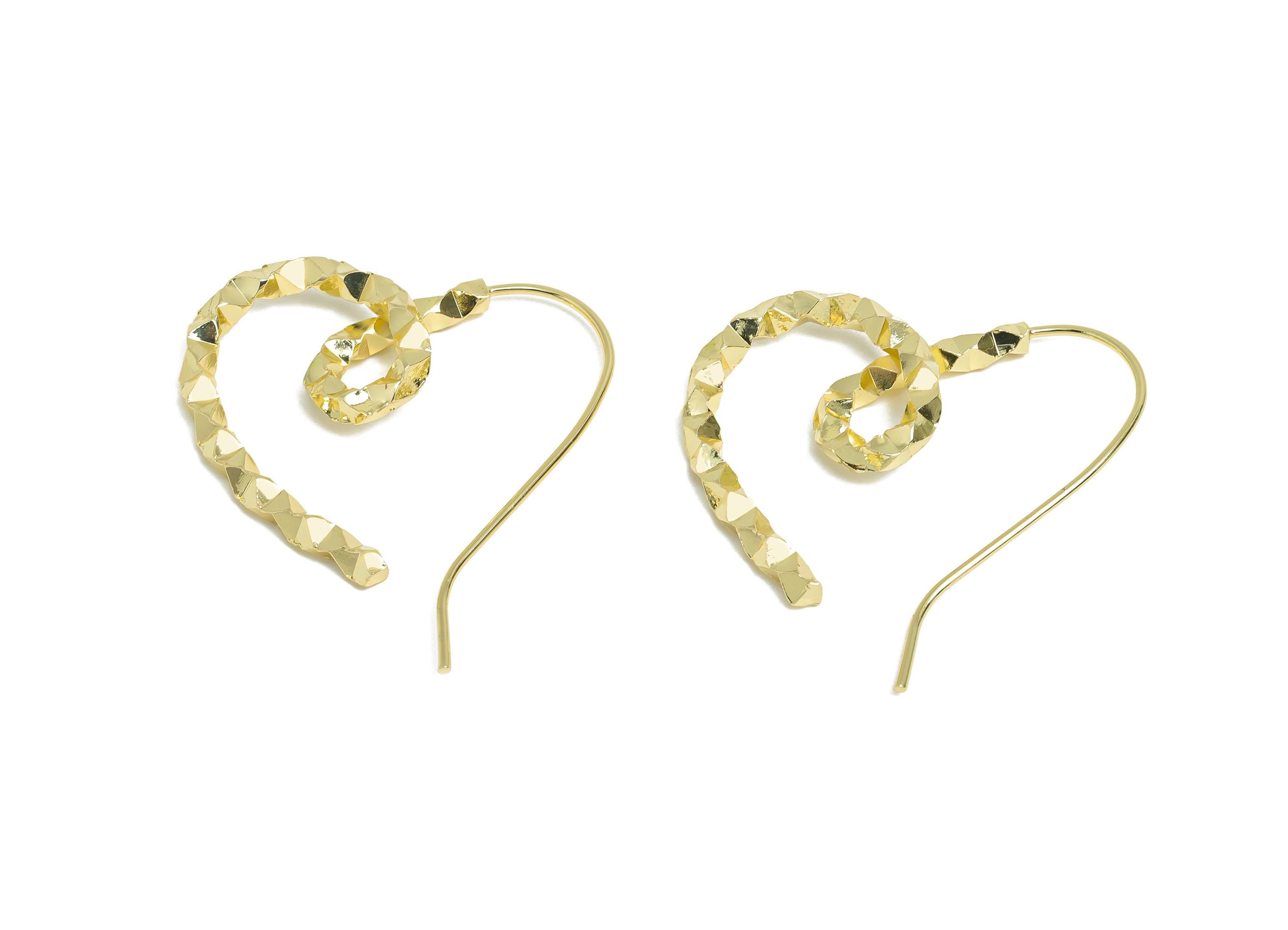 Brass Twisted Heart Earring Wire - Gold Textured Heart Earrings Wire - Statement Heart Earring -14K Real Gold Plated -33x28x2.8mm-RGP9504-14 - DOMEDBAZAAR