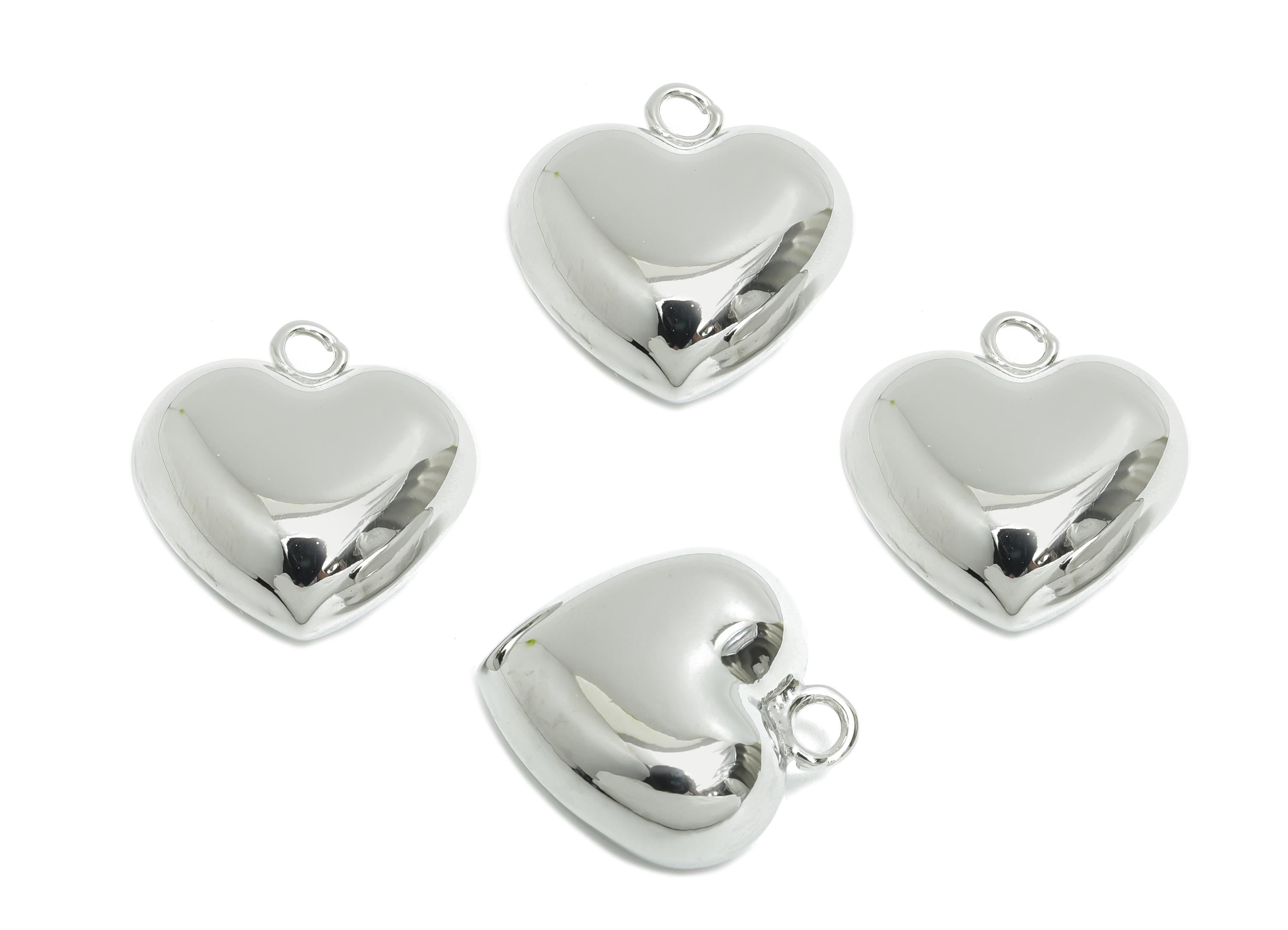 Brass Heart Earring Charm - Sleek Earring Charm - Brass Timeless Fashion Romantic Jewelry - 18K Real White Gold Plated - 19x18x9mm -RGP9412S - DOMEDBAZAAR