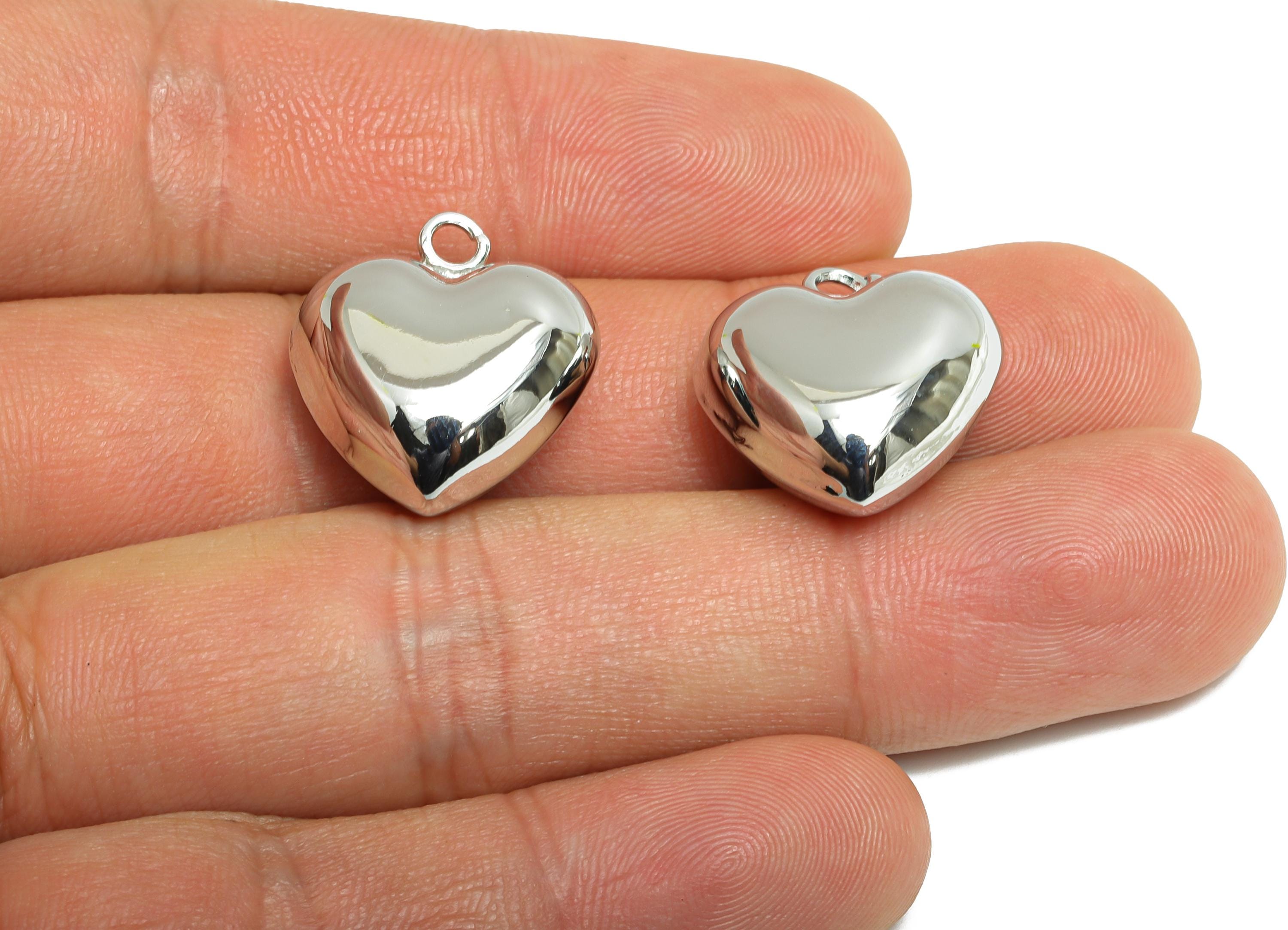 Brass Heart Earring Charm - Sleek Earring Charm - Brass Timeless Fashion Romantic Jewelry - 18K Real White Gold Plated - 19x18x9mm -RGP9412S - DOMEDBAZAAR