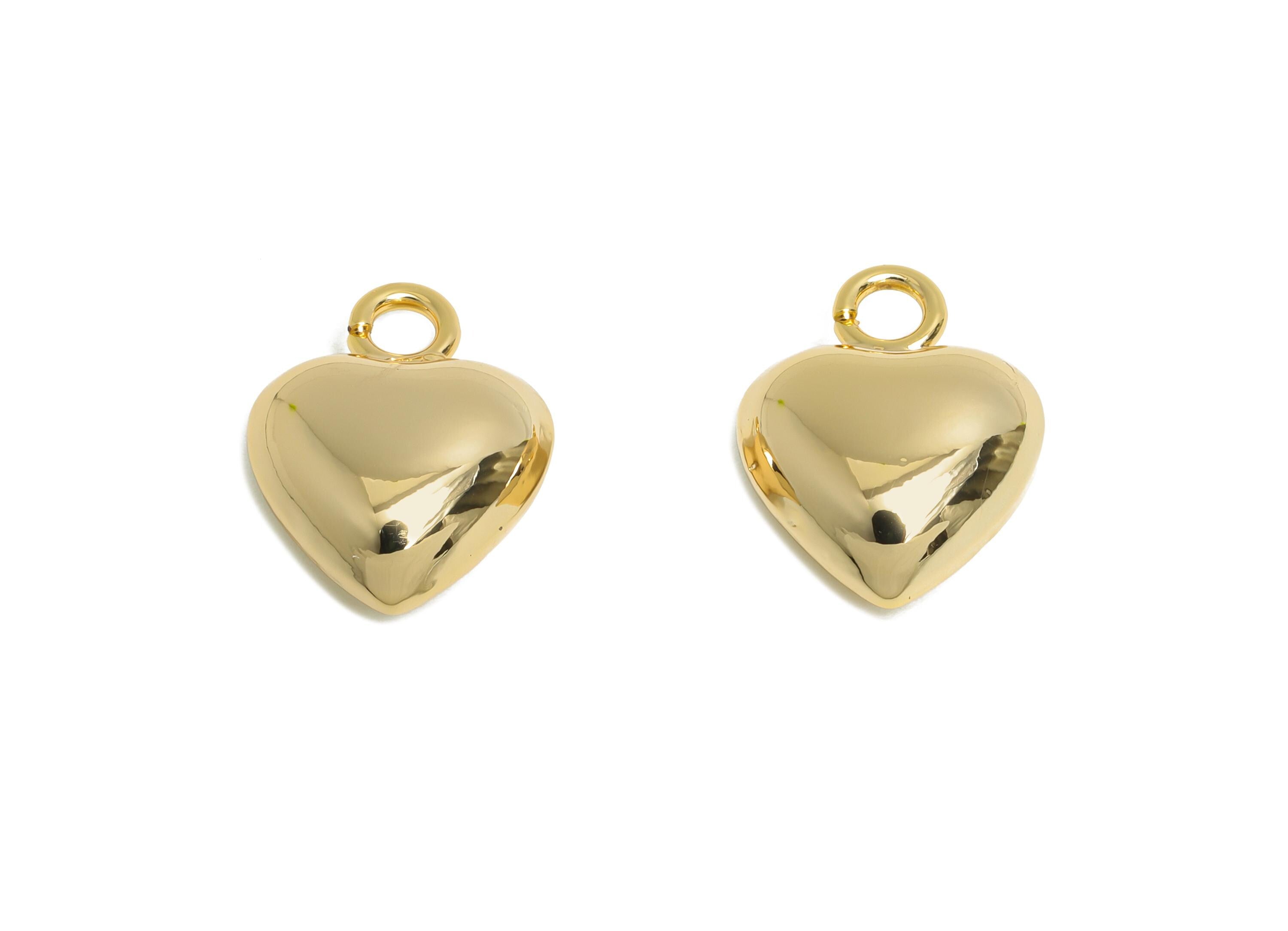 Gold Heart Earring Charm - Gold Sleek Earring Charm - Brass Timeless Fashion Romantic Jewelry - 18K Real Gold Plated - 15x11.8x6mm - RGP9411 - DOMEDBAZAAR