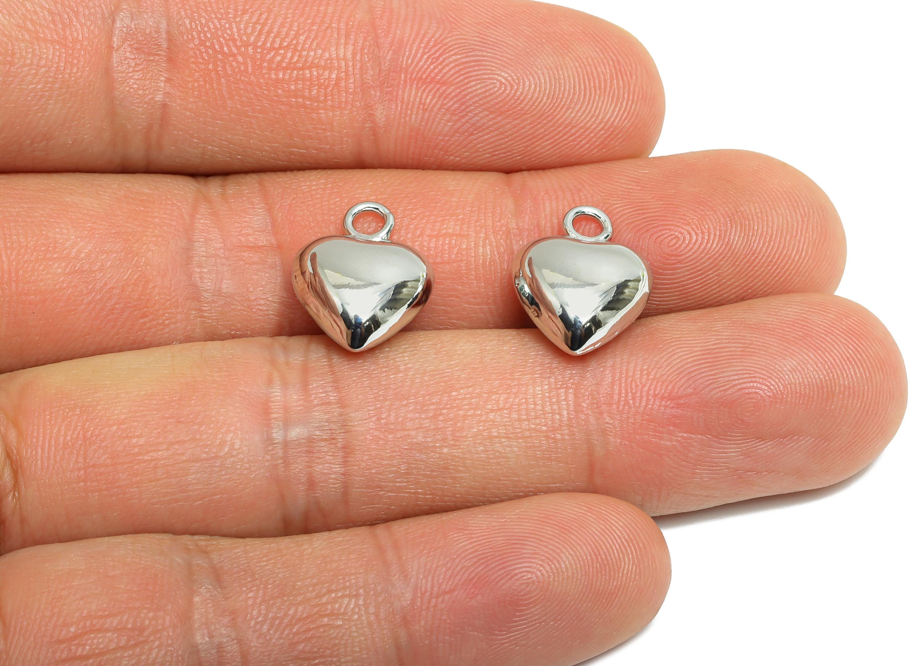 Brass Heart Earring Charm - Sleek Earring Charm - Brass Timeless Fashion Romantic Jewelry - 18K Real White Gold Plated - 15x11x6mm -RGP9411S - DOMEDBAZAAR