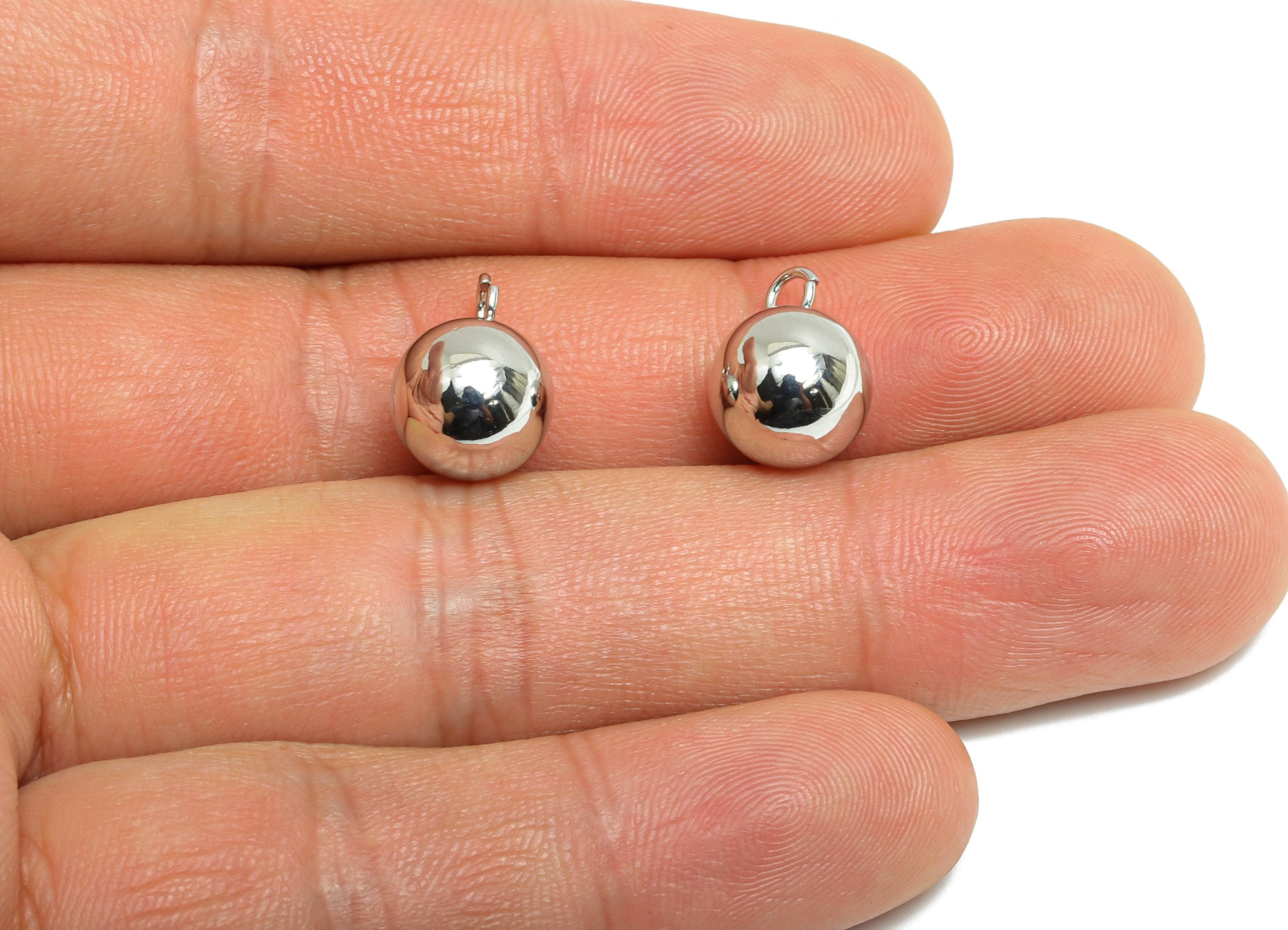 10mm Ball Pendant Earring - Silver Sleek Earring Charm - Brass Modern Minimalist Geometry Jewelry - 18K Real White Gold Plated - RGP9424S - DOMEDBAZAAR