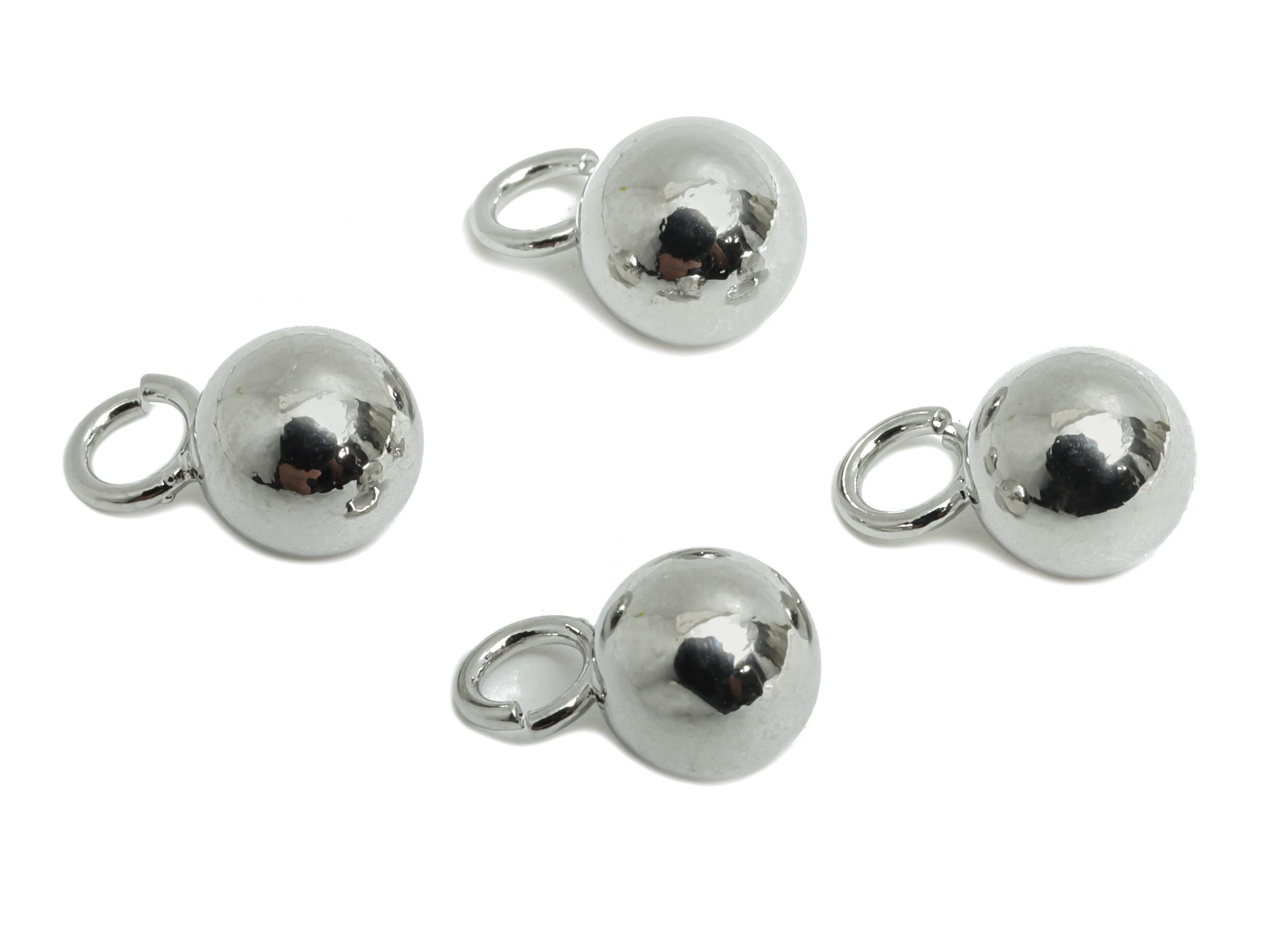 6mm Ball Pendant Earring - Silver Sleek Earring Charm - Brass Modern Minimalist Geometry Jewelry - 18K Real White Gold Plated - RGP9422S - DOMEDBAZAAR