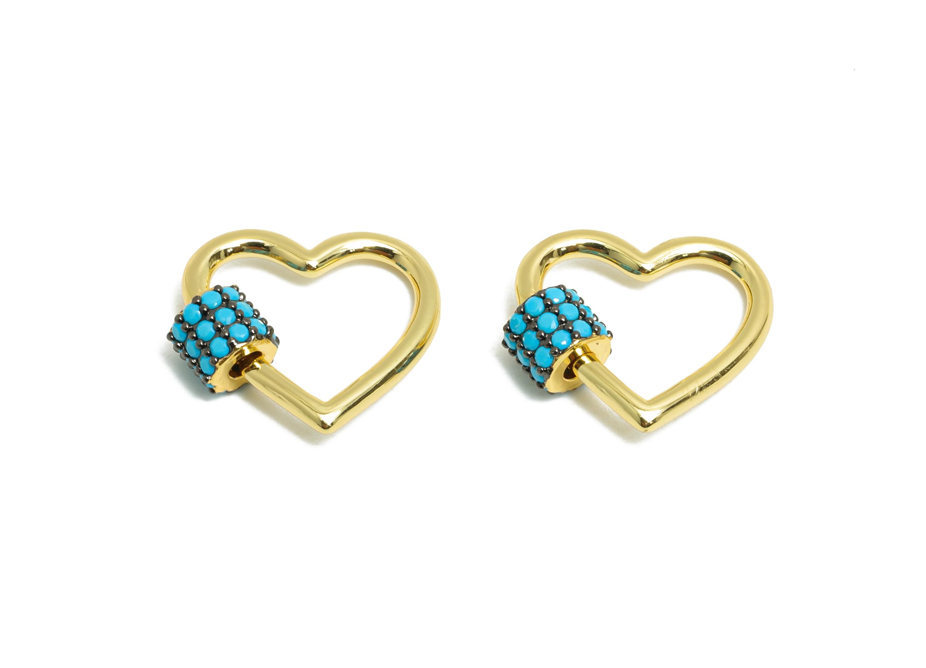 Brass Heart CZ Clasp - Gold Zircon Screw Clasp Earring - Brass Unique Heart Screw Clasp Earring - 18K Real Gold Plated - 15x14x5mm - RGP9419 - DOMEDBAZAAR