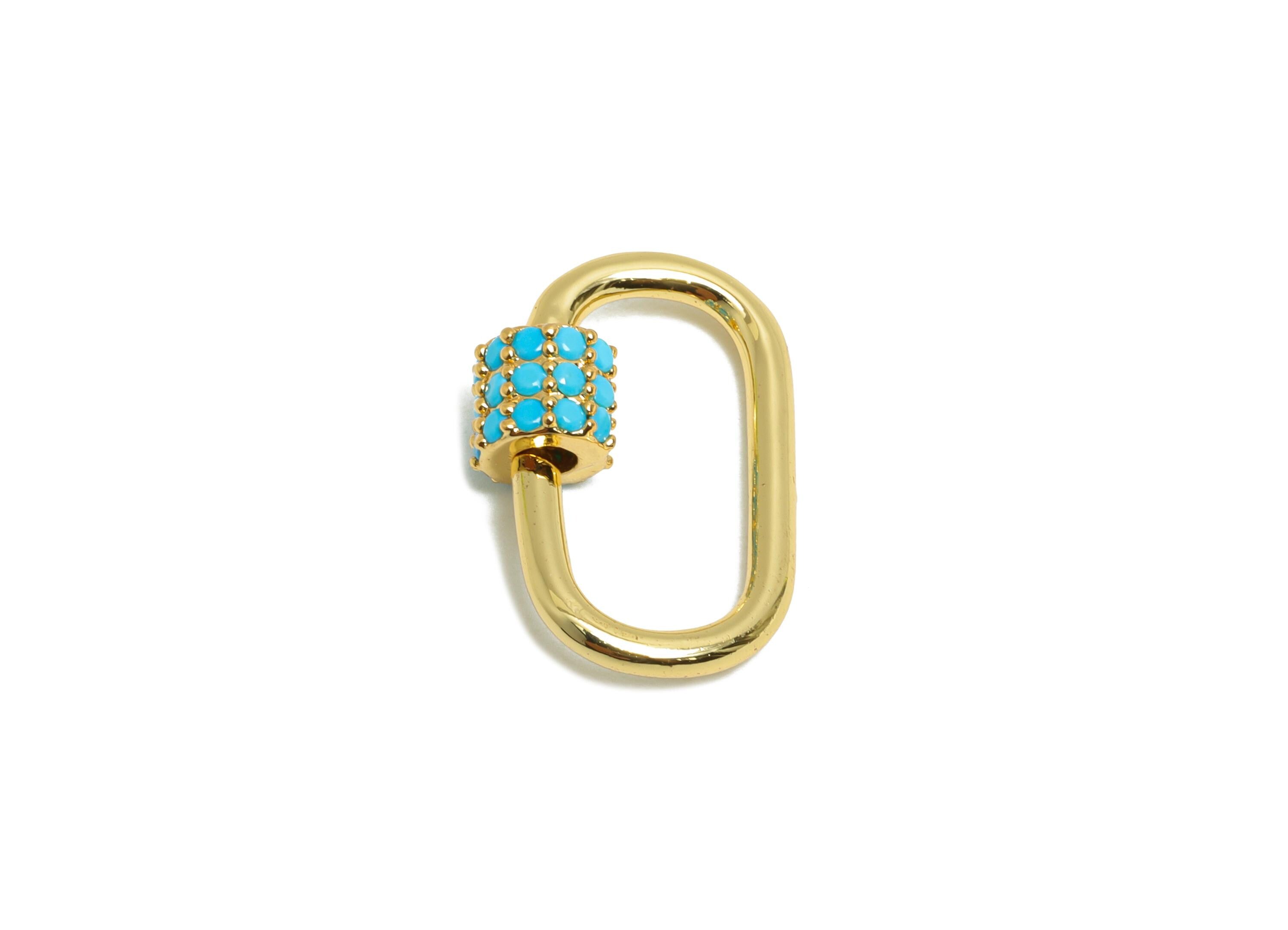 Brass Oval Lock Clasp - Gold Blue Zircon Screw Clasp Earring - Unique Heart Screw Clasp Earring - 18K Real Gold Plated -18x12x5mm - RGP9420 - DOMEDBAZAAR