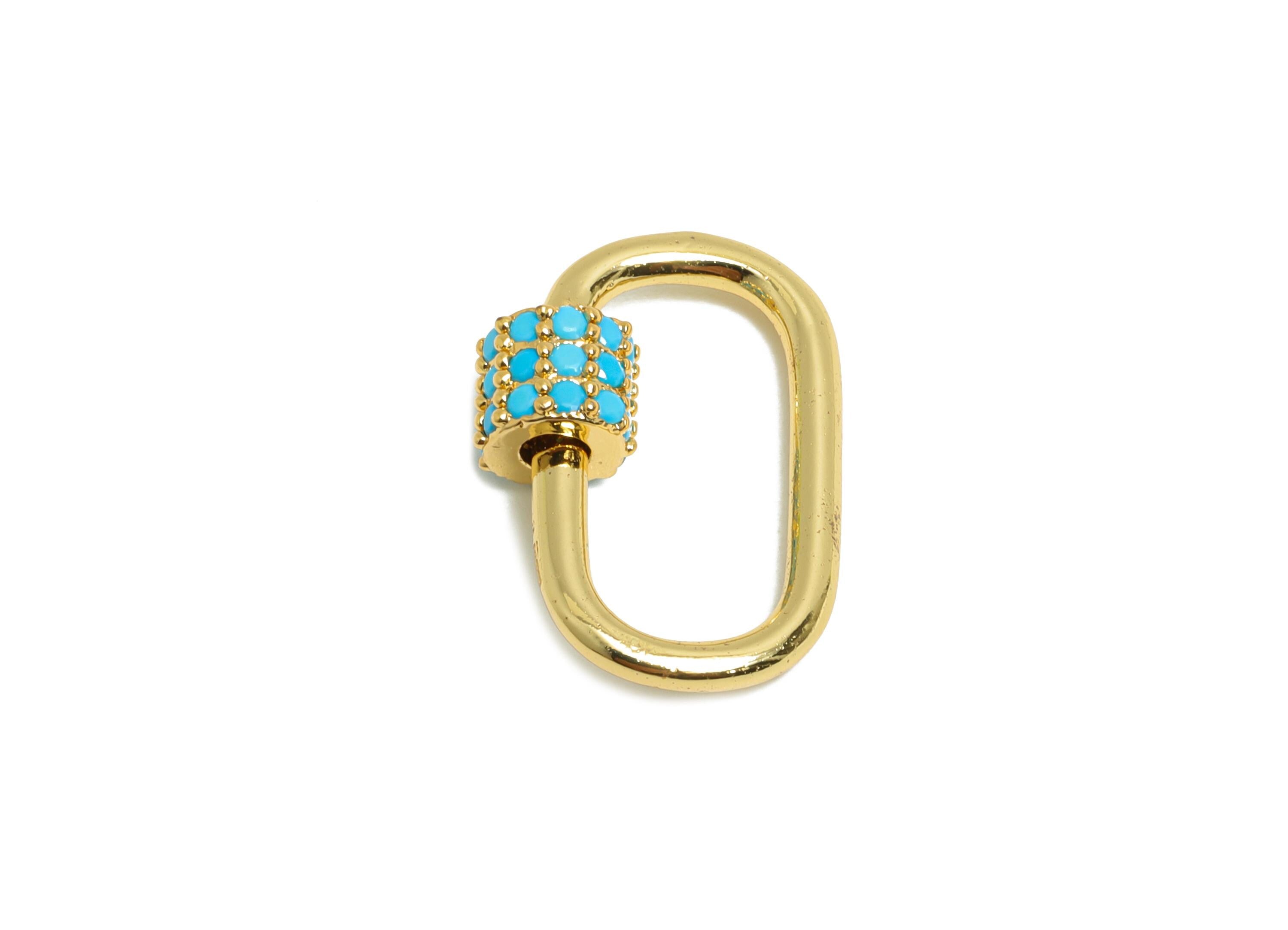 Brass Oval Lock Clasp - Gold Blue Zircon Screw Clasp Earring - Unique Heart Screw Clasp Earring - 18K Real Gold Plated -18x12x5mm - RGP9421 - DOMEDBAZAAR