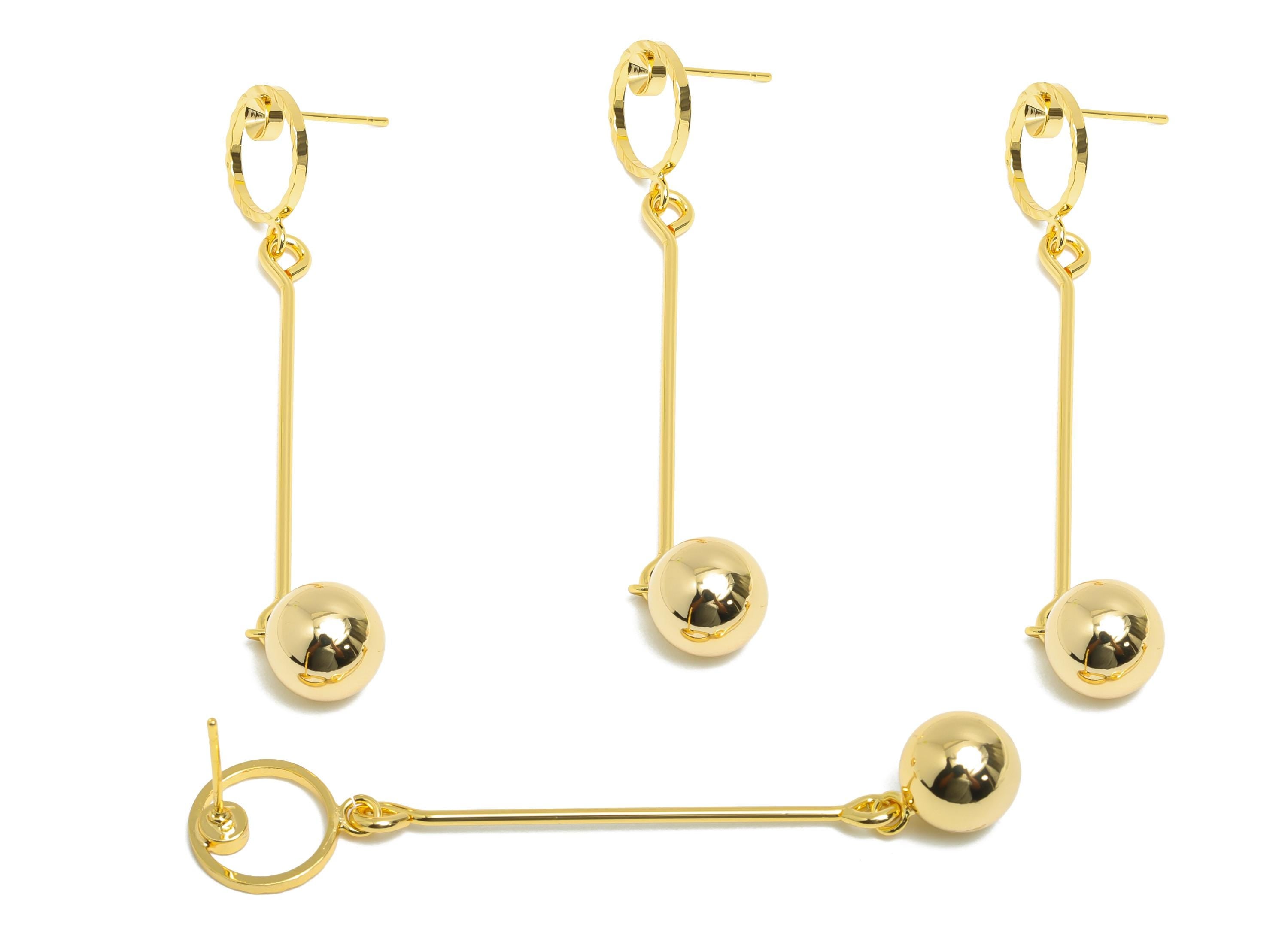 Long Bar Dangle Earring - Brass Linear Drop Earring Stud - Modern Dangle Earring - Gold Jewelry - 18k Real Gold Plating - 68x12x9mm -RGP9399 - DOMEDBAZAAR