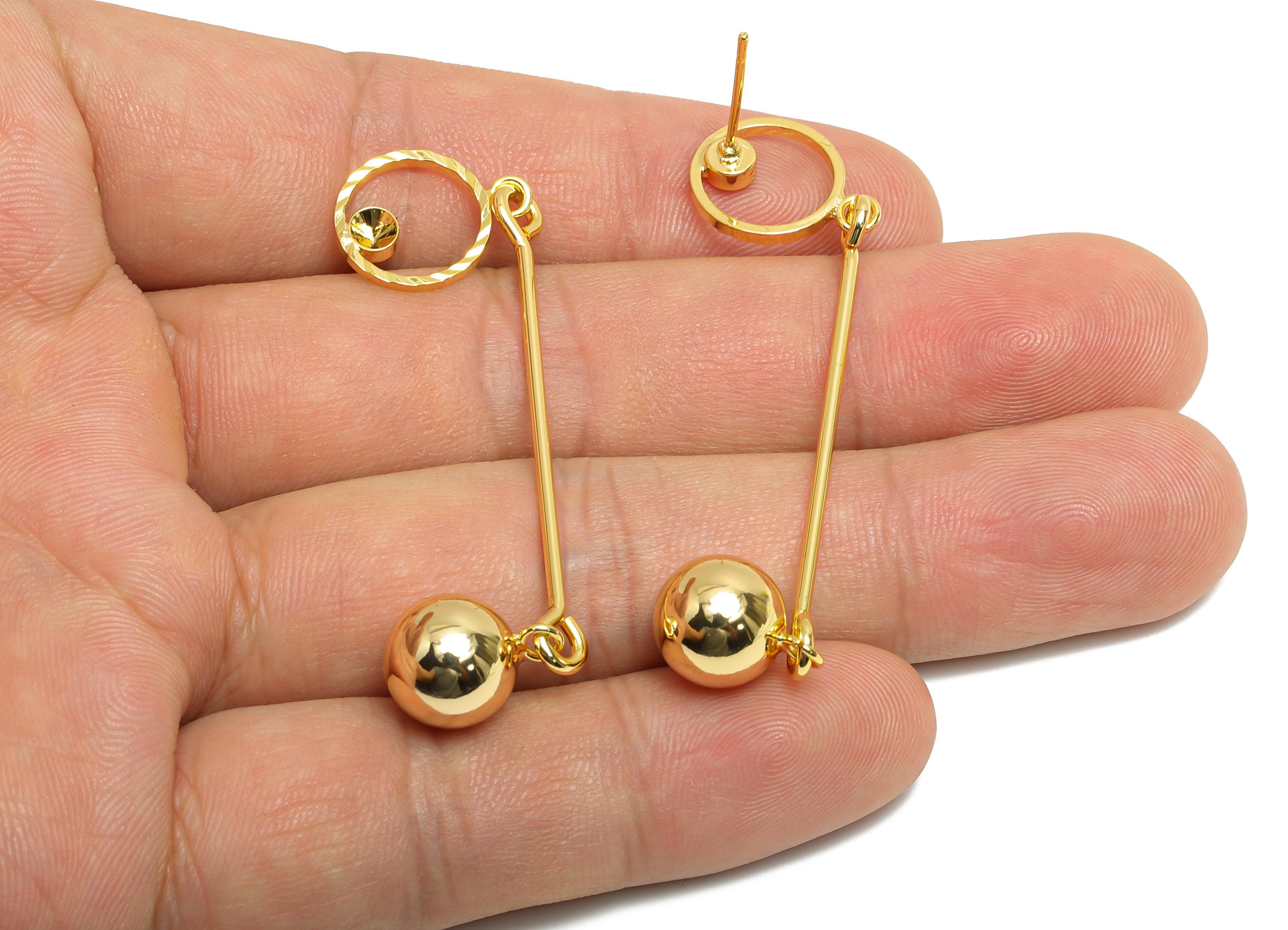 Long Bar Dangle Earring - Brass Linear Drop Earring Stud - Modern Dangle Earring - Gold Jewelry - 18k Real Gold Plating - 68x12x9mm -RGP9399 - DOMEDBAZAAR