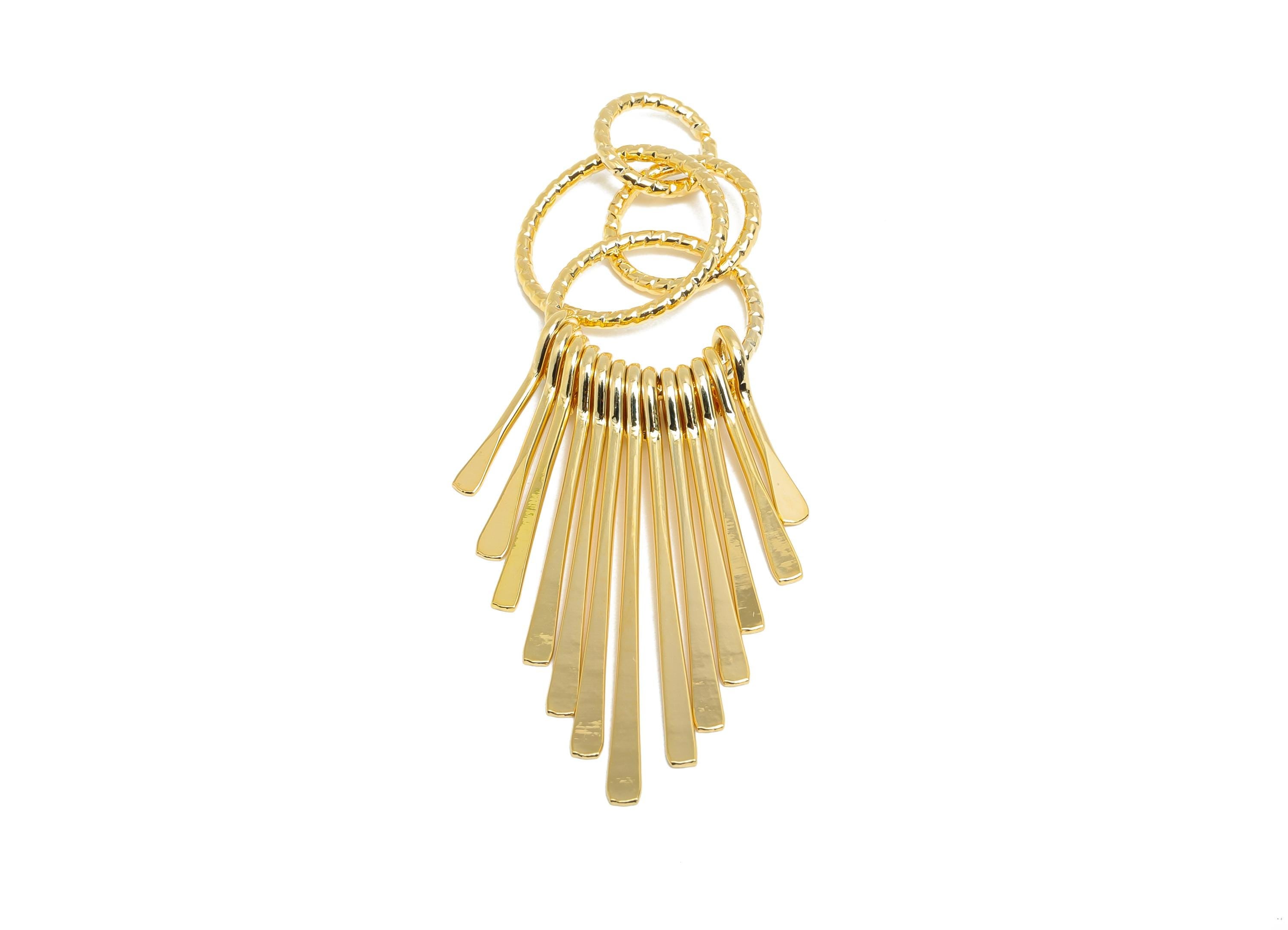 Tassel Dangle Earring - Brass Hammered Bar Earring Charm - Modern Dangle Earring - Gold Jewelry - 18k Real Gold Plating - 60x14x4mm -RGP9397