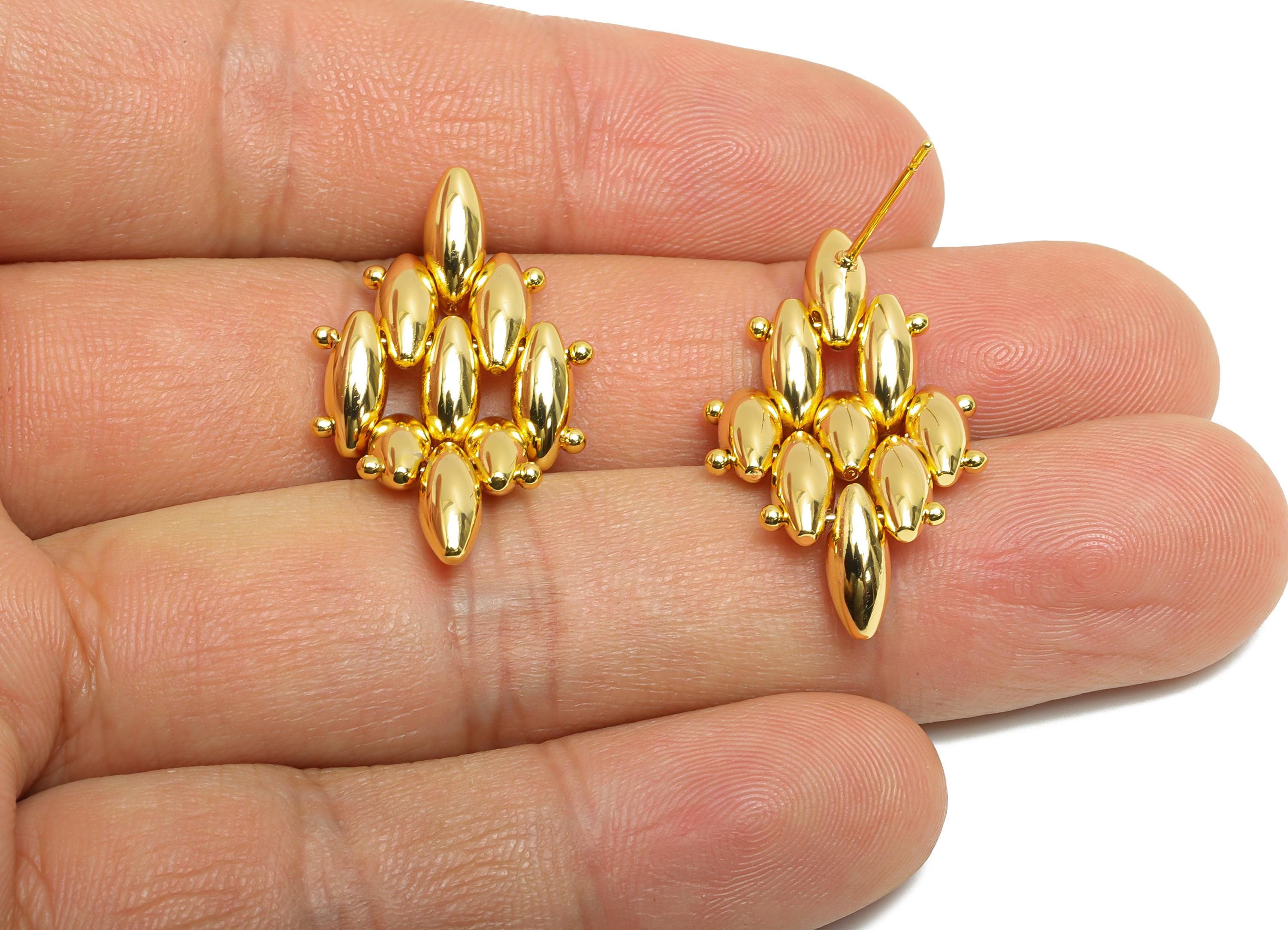 Marquise Cluster Earring Stud - Brass Layered Marquise Earring Stud - Geometric Cluster Jewelry - 18k Real Gold Plated - 27x17x3mm - RGP9438 - DOMEDBAZAAR