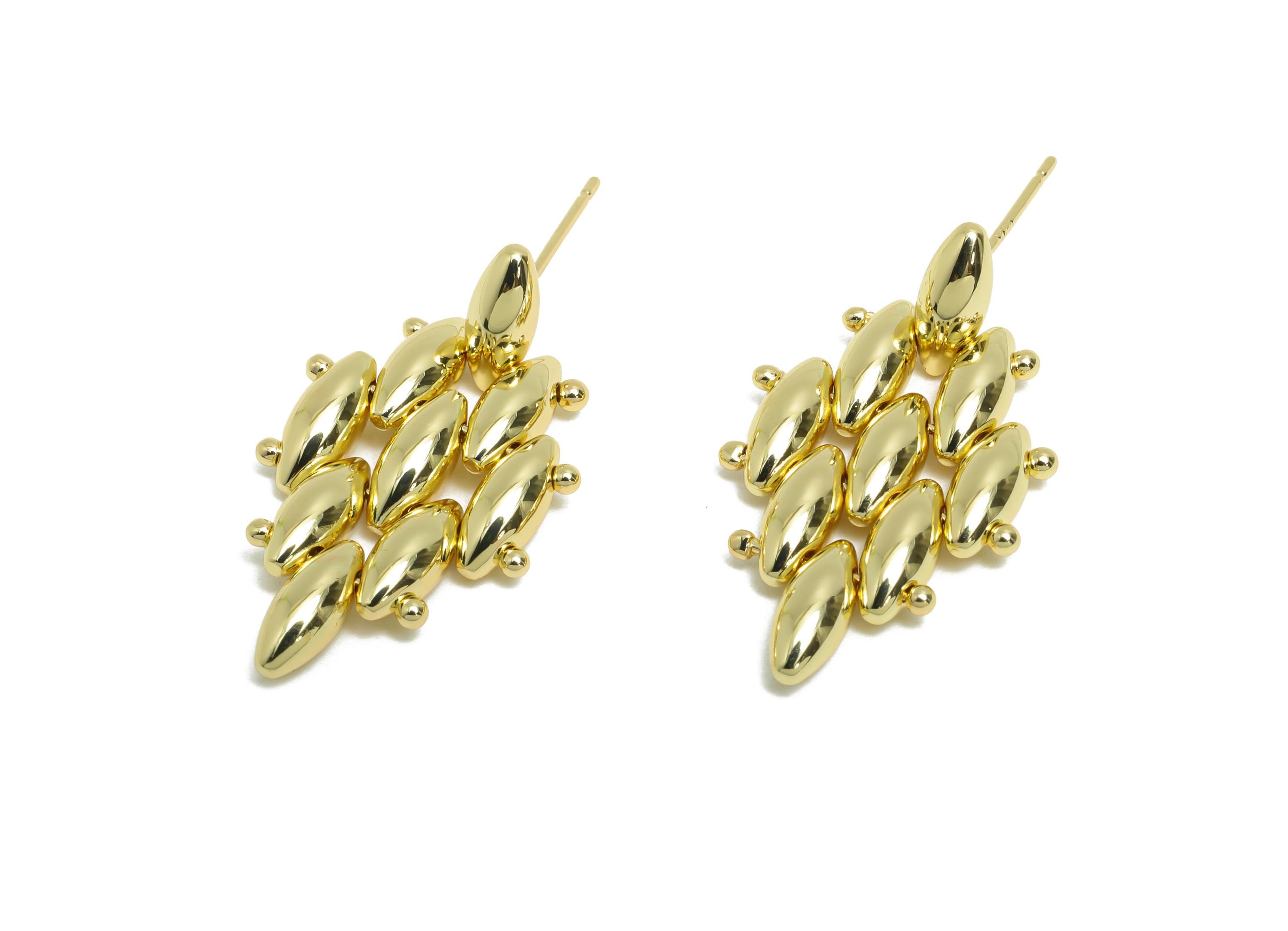 Marquise Cluster Earring - Brass Layered Marquise Earring Stud - Geometric Cluster Jewelry - 14k Real Gold Plated - 27x17x3mm - RGP9438-14 - DOMEDBAZAAR