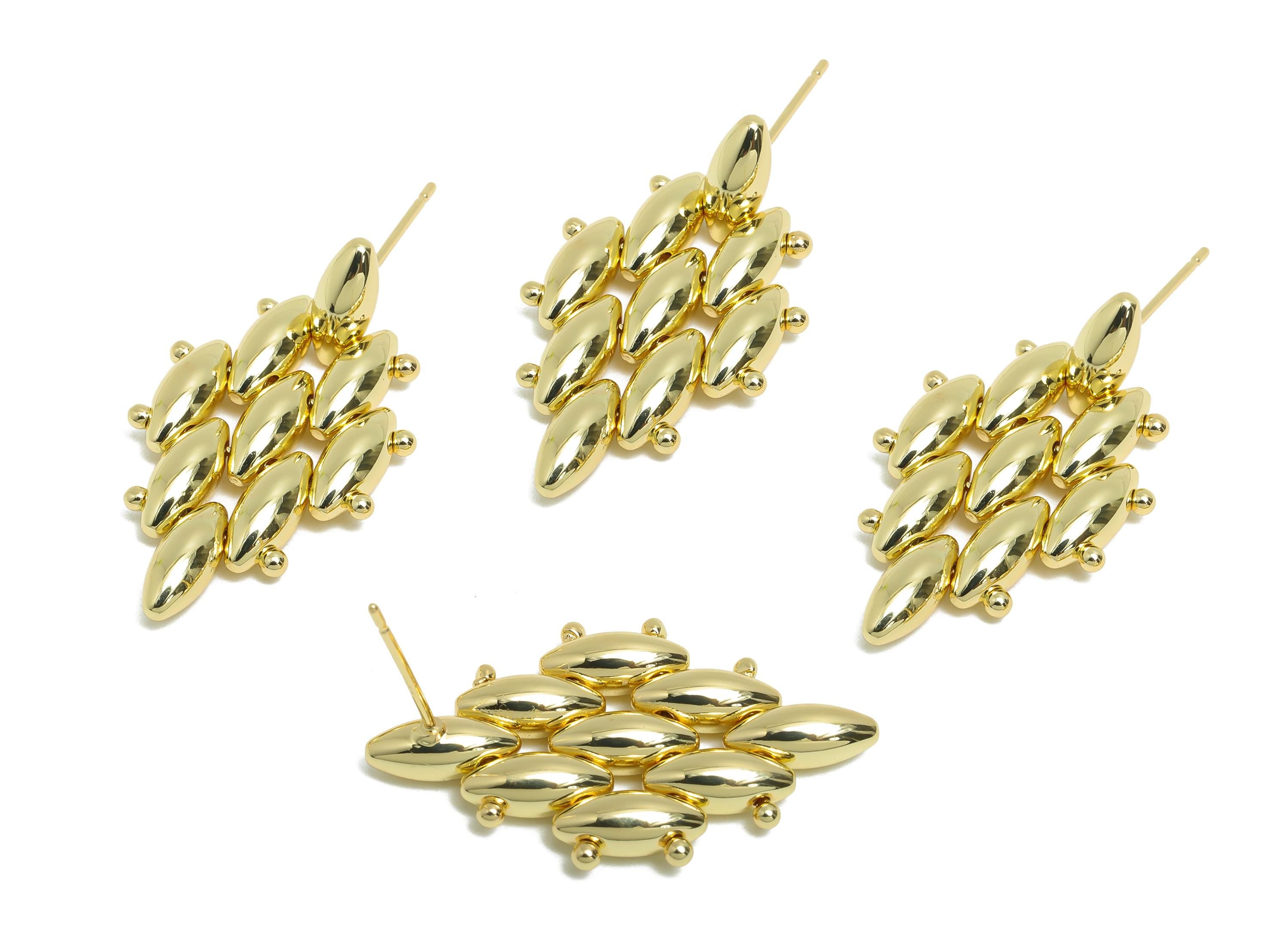 Marquise Cluster Earring - Brass Layered Marquise Earring Stud - Geometric Cluster Jewelry - 14k Real Gold Plated - 27x17x3mm - RGP9438-14 - DOMEDBAZAAR