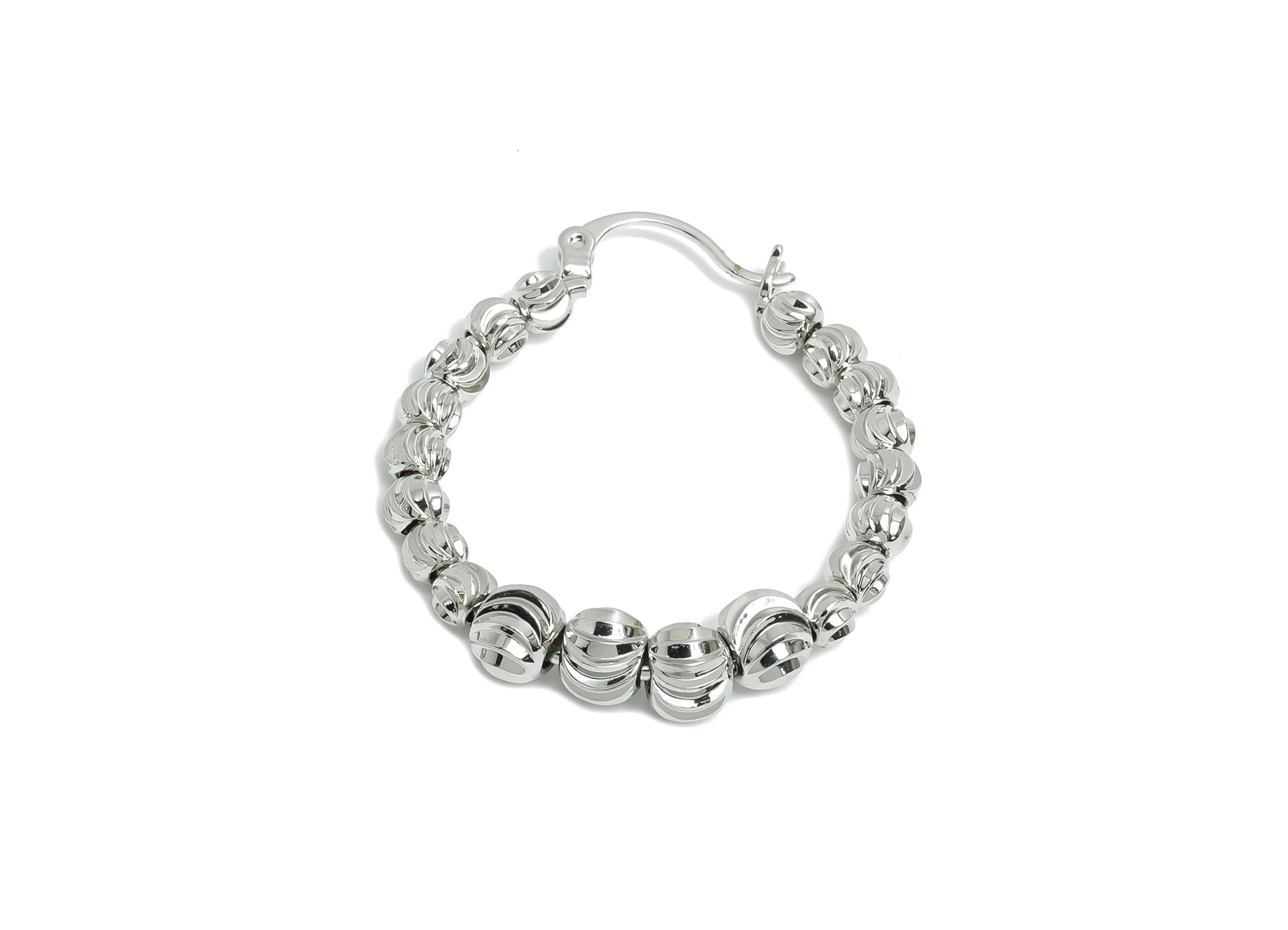 Brass Beaded Hoop Earring - Brass Textured Beaded Hoop - Hinged Back - Classic Hoop Jewelry - 18k Real White Gold Plated -35x30x5mm-RGP9435S - DOMEDBAZAAR