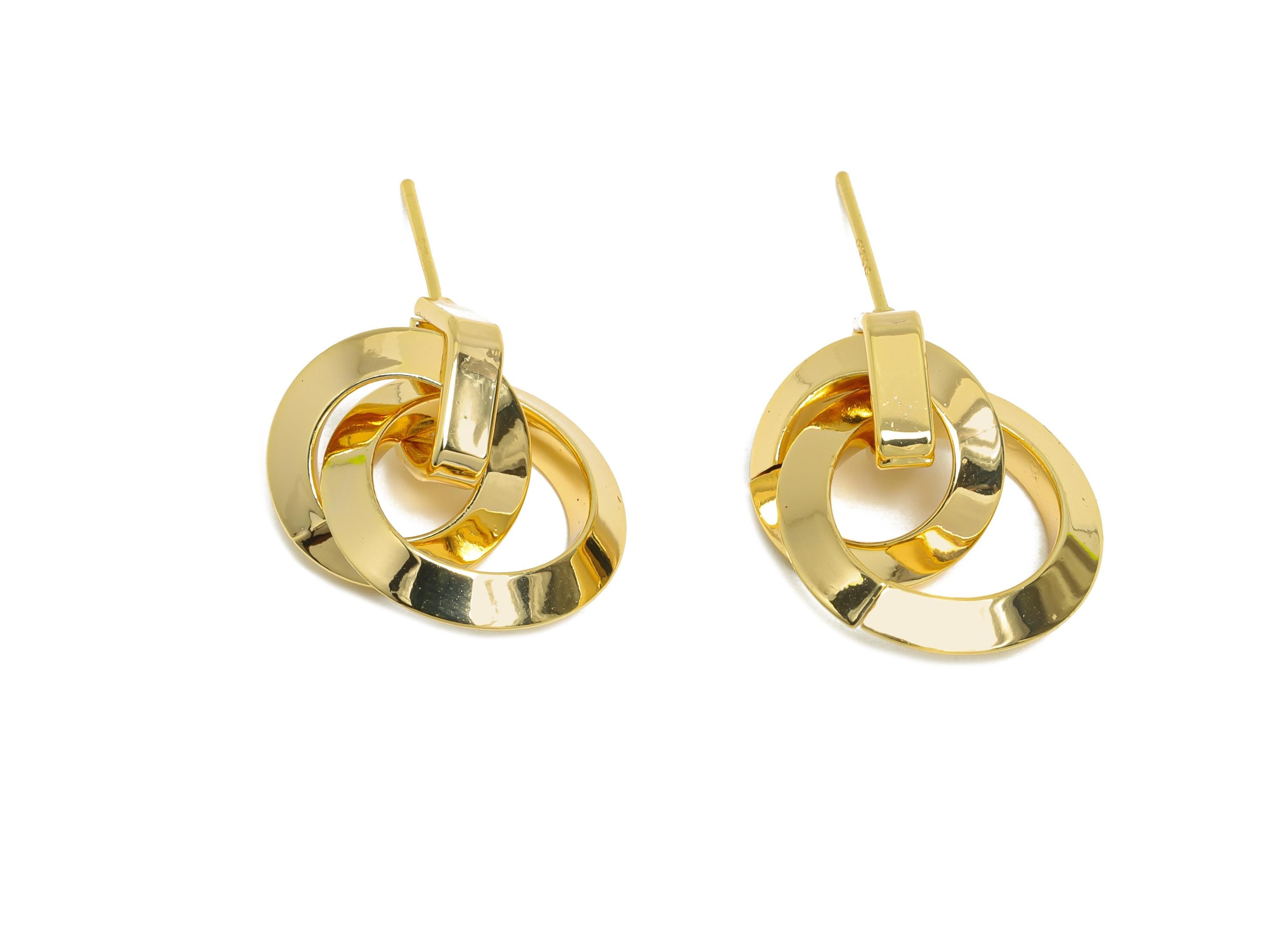 Brass Dangle Chain Earrings Stud - Gold Interlock Hoop Earring Post - Bold Dangle Earrings Post -18K Real Gold-Plated - 20.4x17x3mm -RGP9530 - DOMEDBAZAAR