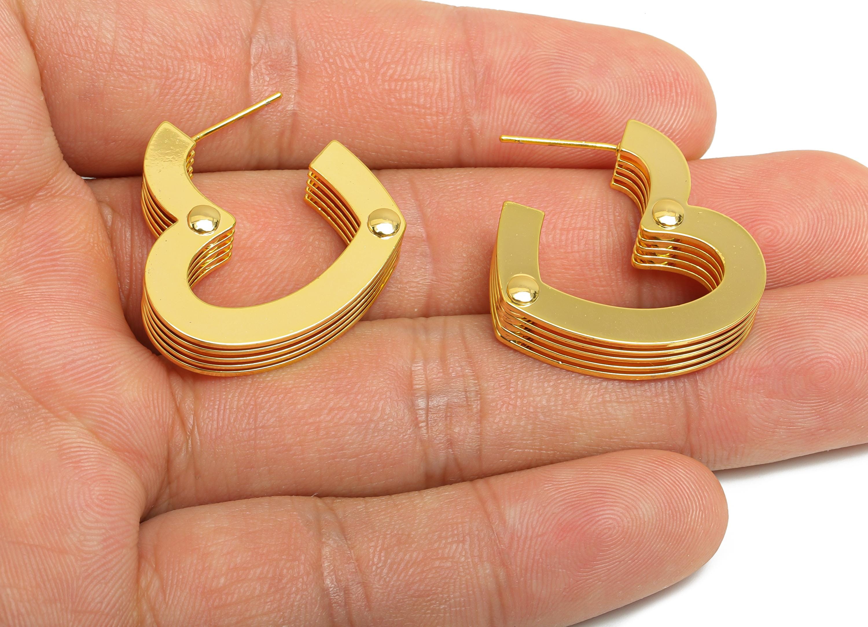 Brass Stacked Heart Stud Earrings - Gold 5 Layers Heart Earring Post - Statement Earrings Post - 18K Real Gold Plated -25x24x6.8mm- RGP9526 - DOMEDBAZAAR