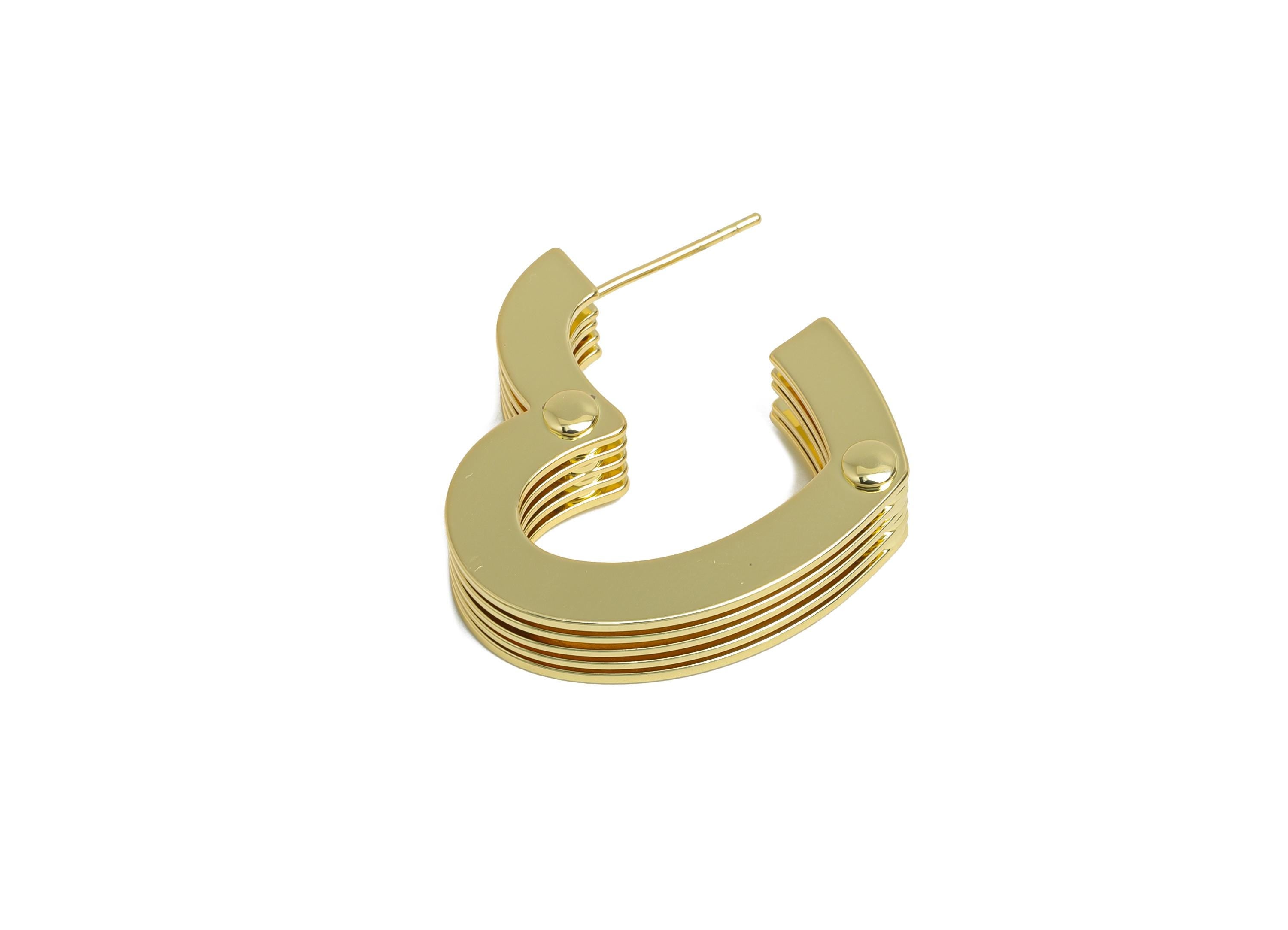 Brass Stacked Heart Stud Earring - Gold 5 Layers Heart Earring Post - Statement Earring Post - 14K Real Gold Plated -25x24x6.8mm- RGP9526-14 - DOMEDBAZAAR