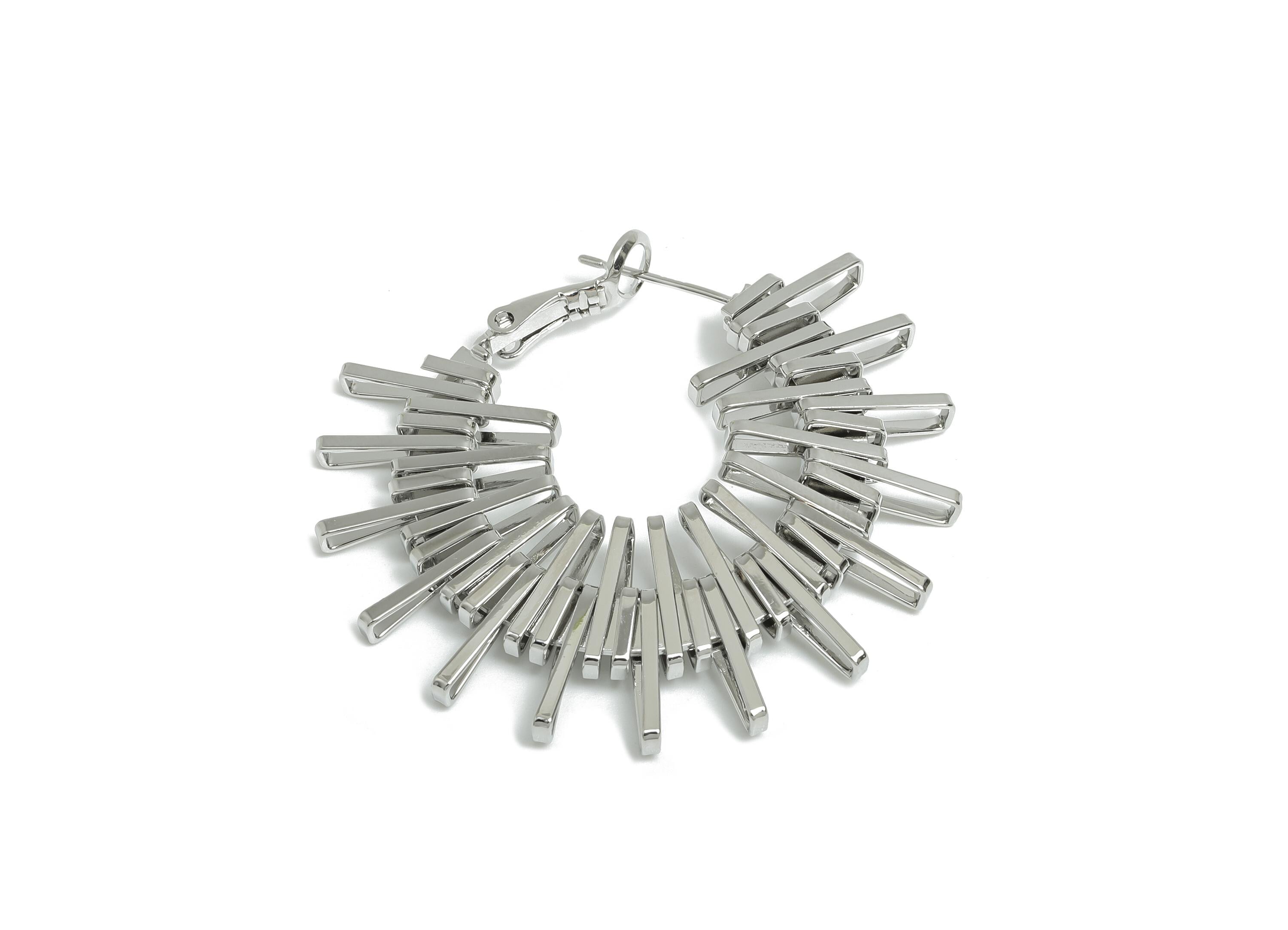 Brass Dazzling Sunray Earrings - White Unique Fan Earring - Geometric Clasp Back Earring - 18K Real White Gold-Plated - 42x38x3mm - RGP9503S - DOMEDBAZAAR