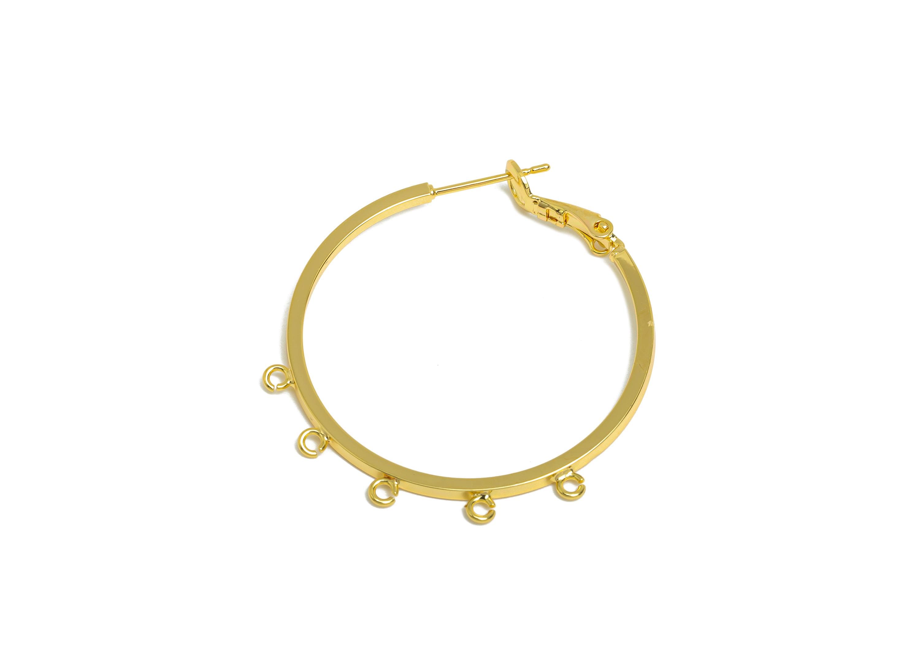 Brass Round Hoops Earring Connector - Earring Clasps With 5 Loops - Clasp Back Earring Connector-18K Real Gold Plated-38x35x1.54mm - RGP9511 - DOMEDBAZAAR