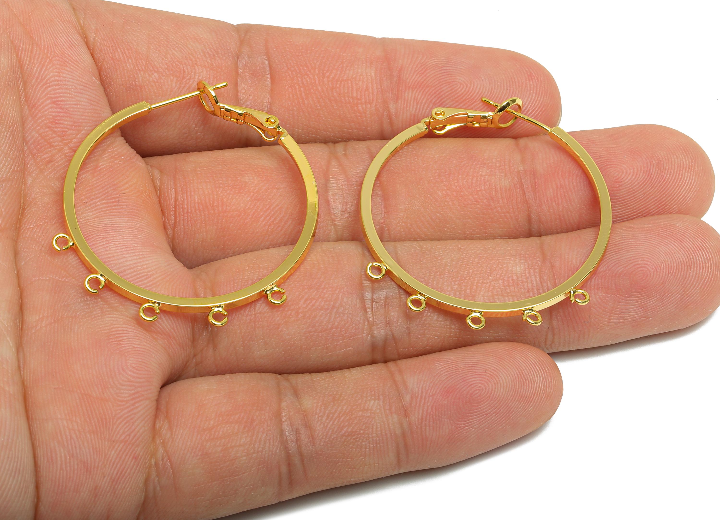 Brass Round Hoops Earring Connector - Earring Clasps With 5 Loops - Clasp Back Earring Connector-18K Real Gold Plated-38x35x1.54mm - RGP9511 - DOMEDBAZAAR