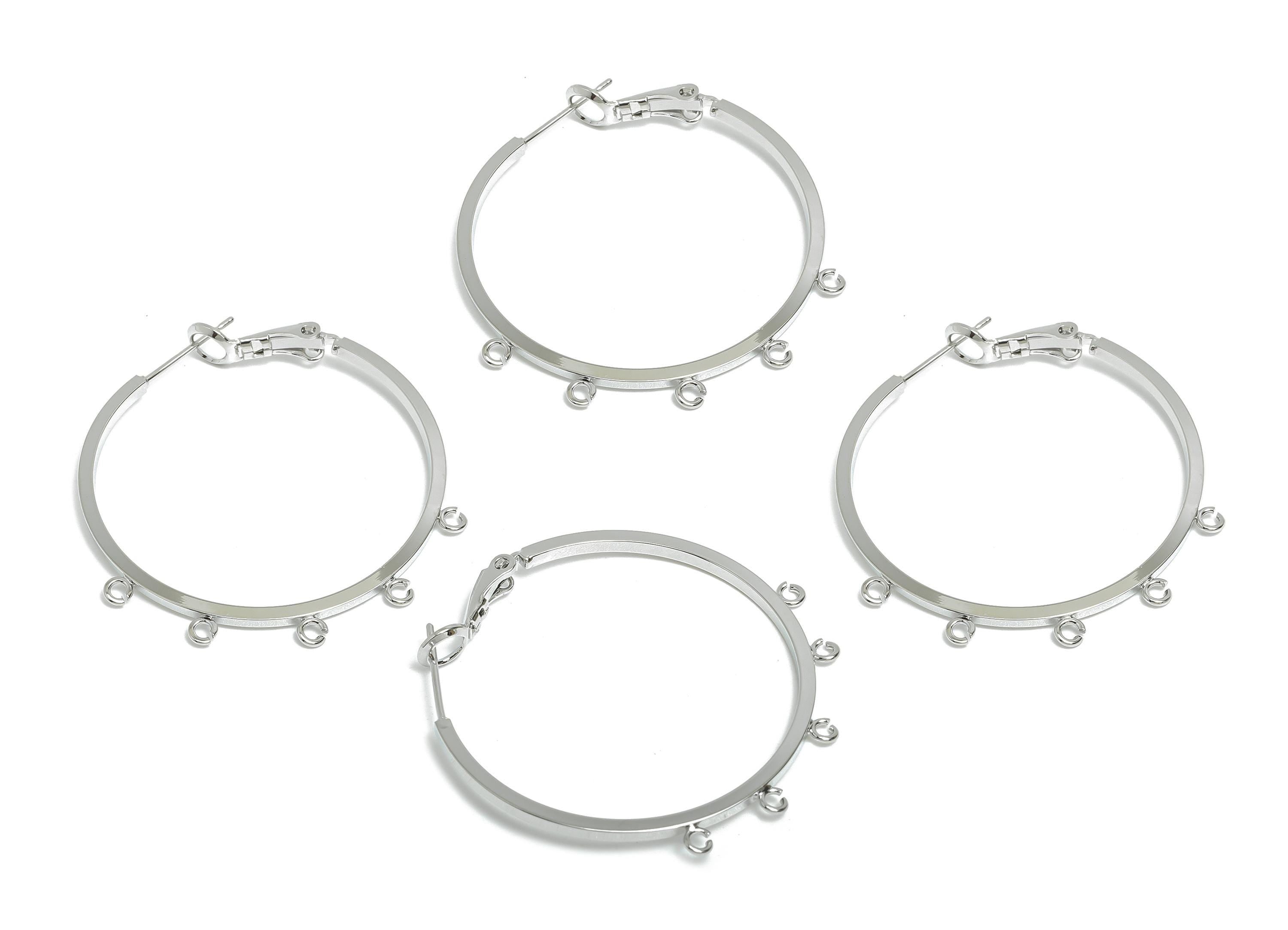 Brass Round Hoops Earring Connector - Earring Clasps With 5 Loops - Clasp Back Dangle Earring -18K White Gold Plated -38x35x1.54mm -RGP9511S - DOMEDBAZAAR
