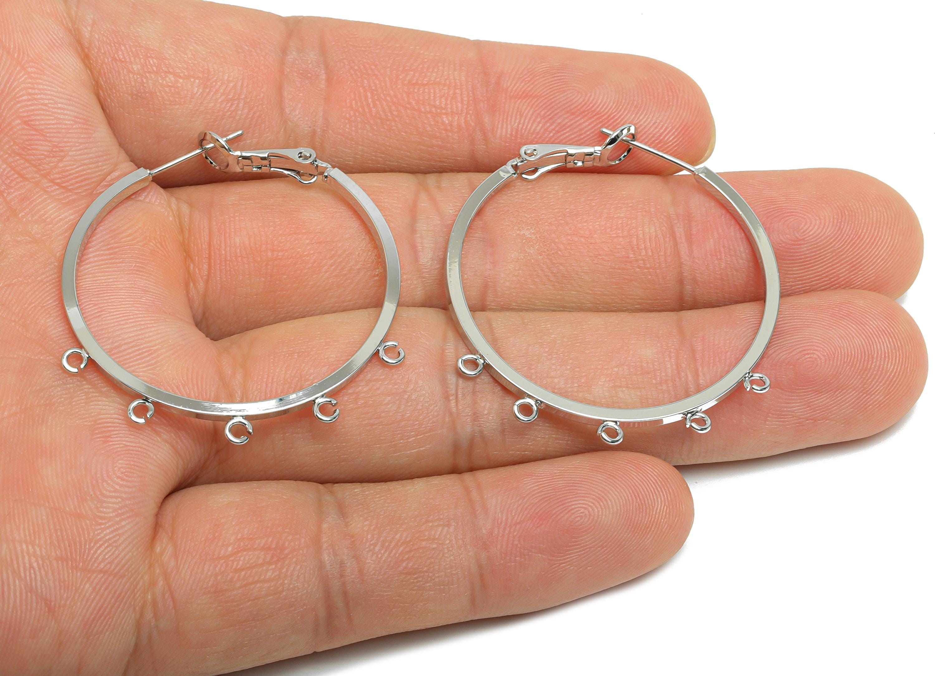 Brass Round Hoops Earring Connector - Earring Clasps With 5 Loops - Clasp Back Dangle Earring -18K White Gold Plated -38x35x1.54mm -RGP9511S - DOMEDBAZAAR