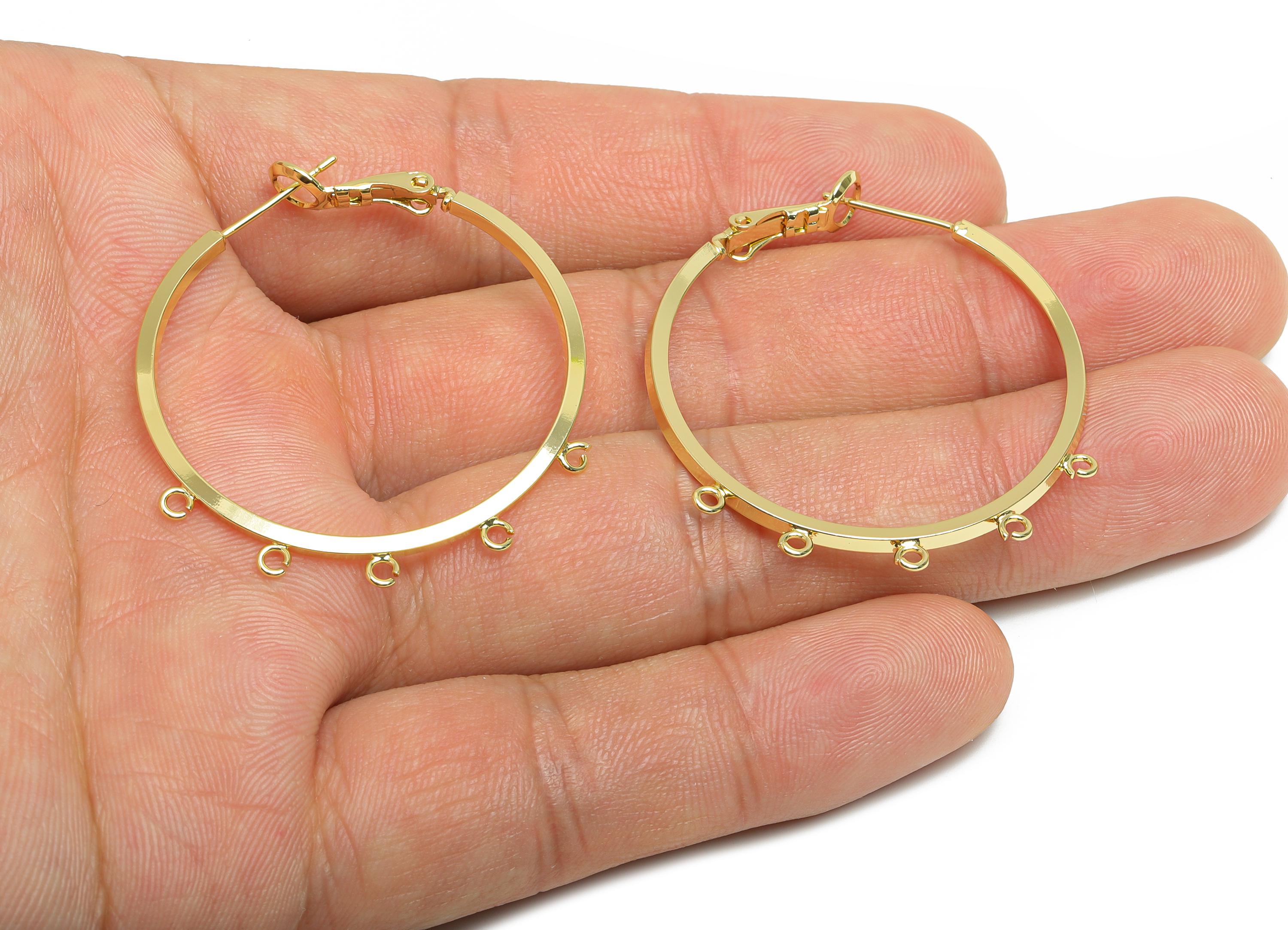 Brass Round Hoops Earring Connector - Earring Clasps With 5 Loops - Clasp Back Earring Connector - 14K Gold Plated -38x35x1.54mm -RGP9511-14 - DOMEDBAZAAR