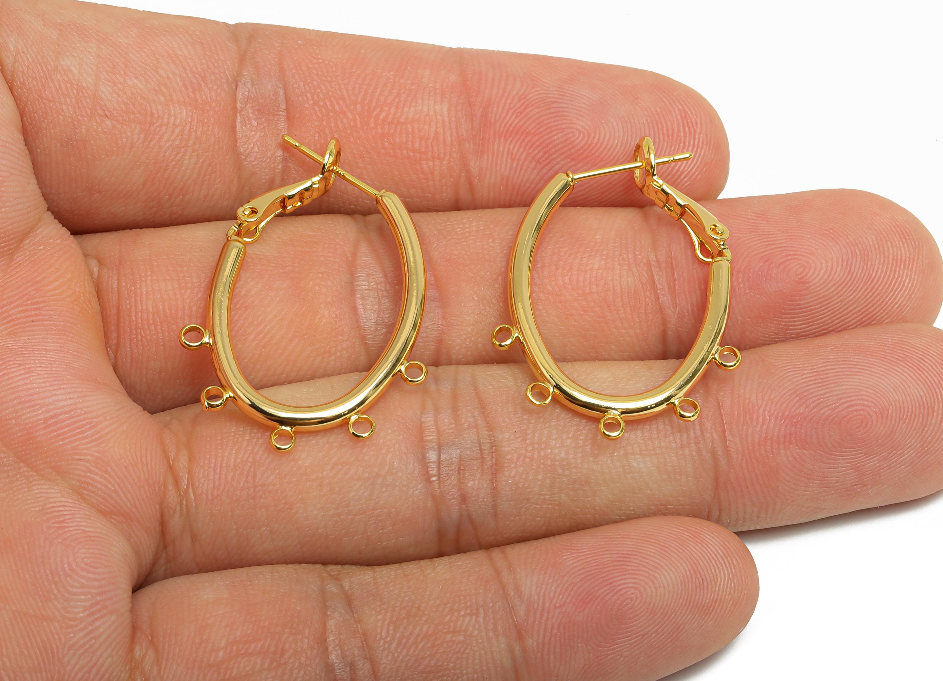 Brass Oval Hoops Earring Connector - Earring Clasps With 5 Loops - Clasp Back Earrings Connector -18K Real Gold Plated - 32x22x2mm - RGP9507 - DOMEDBAZAAR