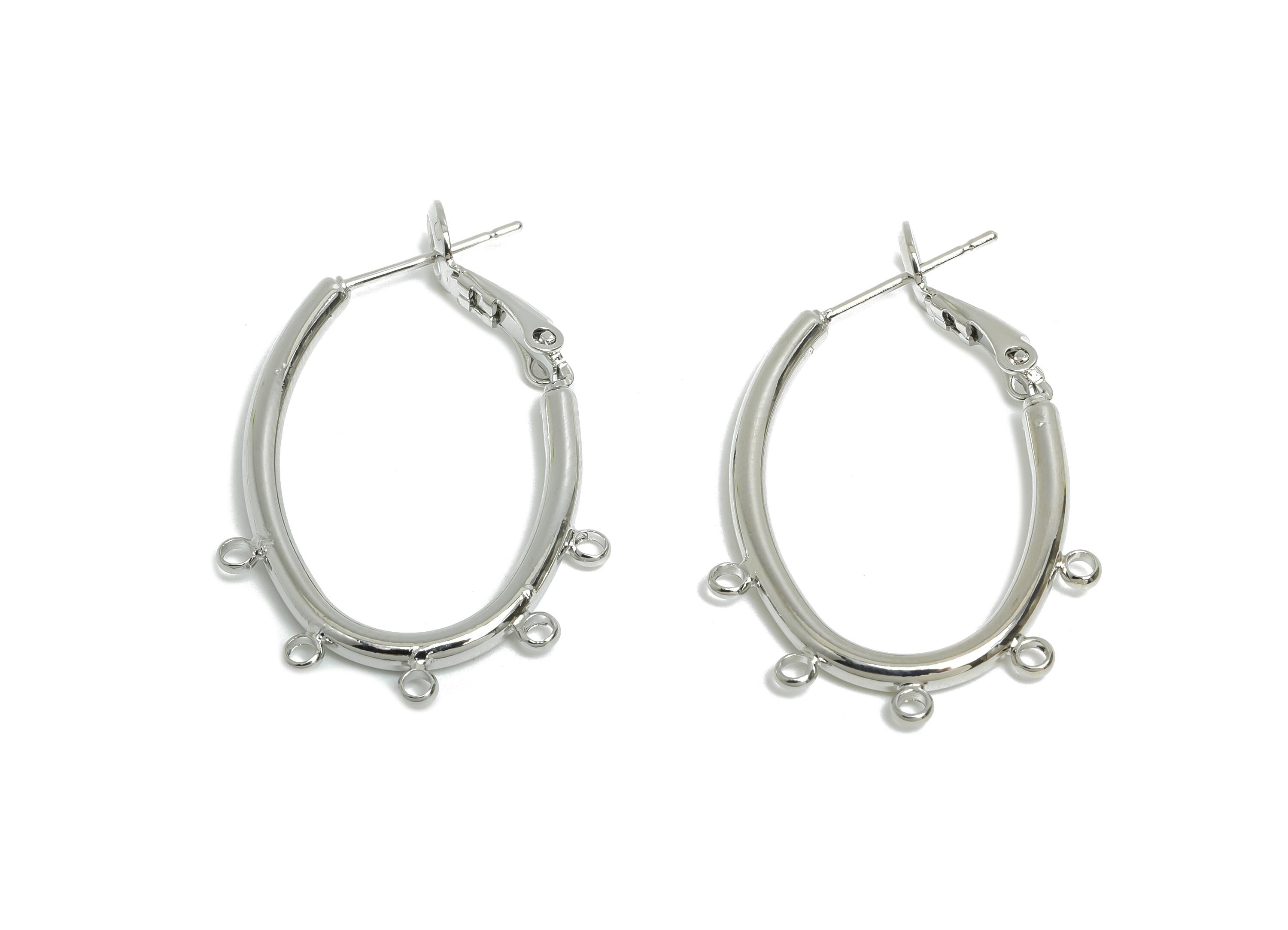 Brass Oval Hoops Earring Connector - Earring Clasps With 5 Loops - Clasp Back Earring Connector -18K White Gold Plated -32x22x2mm -RGP9507S - DOMEDBAZAAR