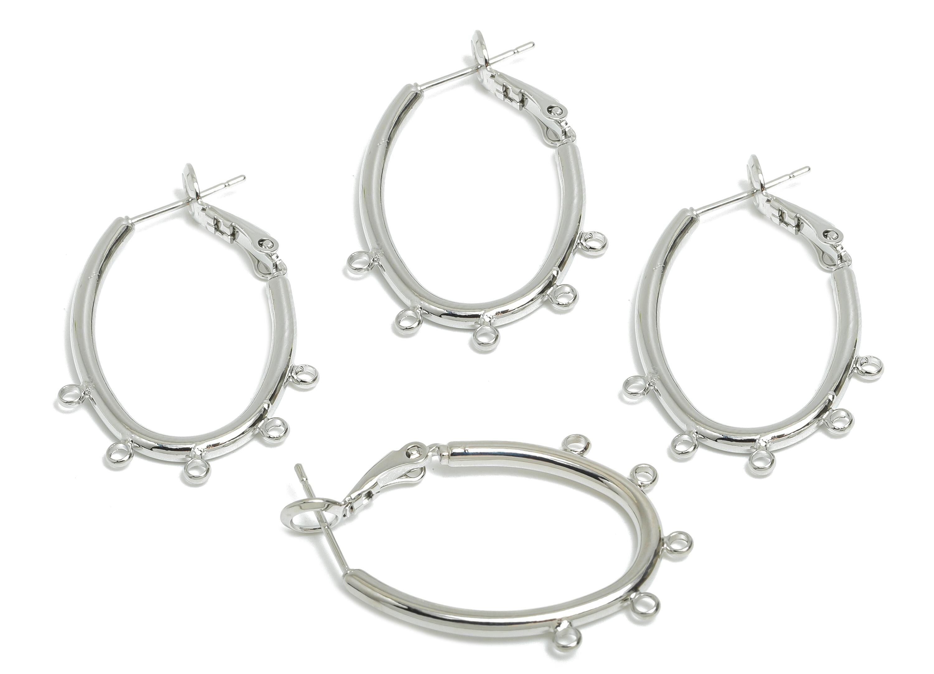 Brass Oval Hoops Earring Connector - Earring Clasps With 5 Loops - Clasp Back Earring Connector -18K White Gold Plated -32x22x2mm -RGP9507S - DOMEDBAZAAR