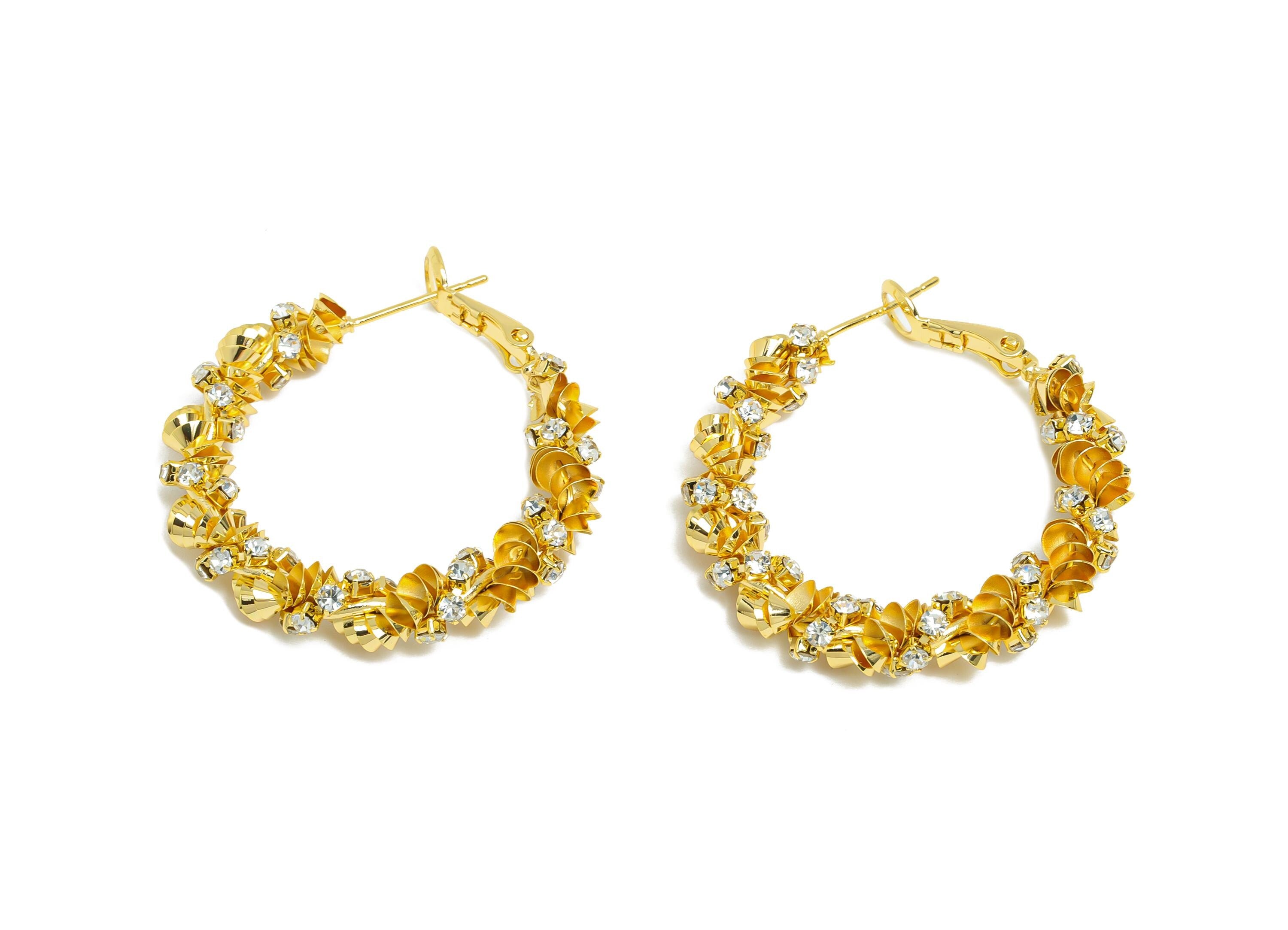 Brass Twisted Hoop Earring - Gold Round Luxurious Zircon Earring - Geometric Clasp Back Earring - 18K Real Gold-Plated - 34x33x5mm - RGP9524 - DOMEDBAZAAR