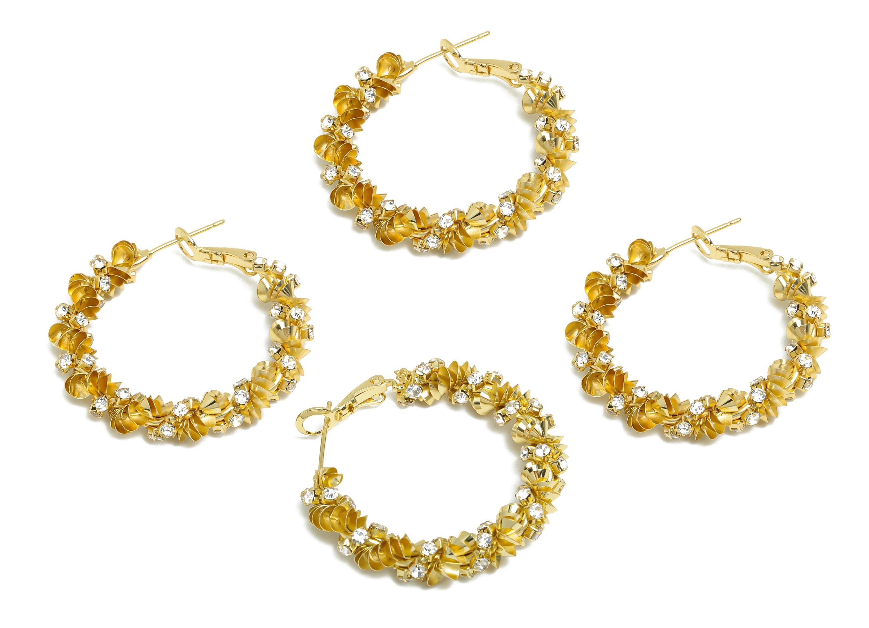 Brass Twisted Hoop Earring - Gold Round Luxurious Zircon Earring - Geometric Clasp Back Earring -14K Real Gold-Plated -34x33x5mm -RGP9524-14 - DOMEDBAZAAR