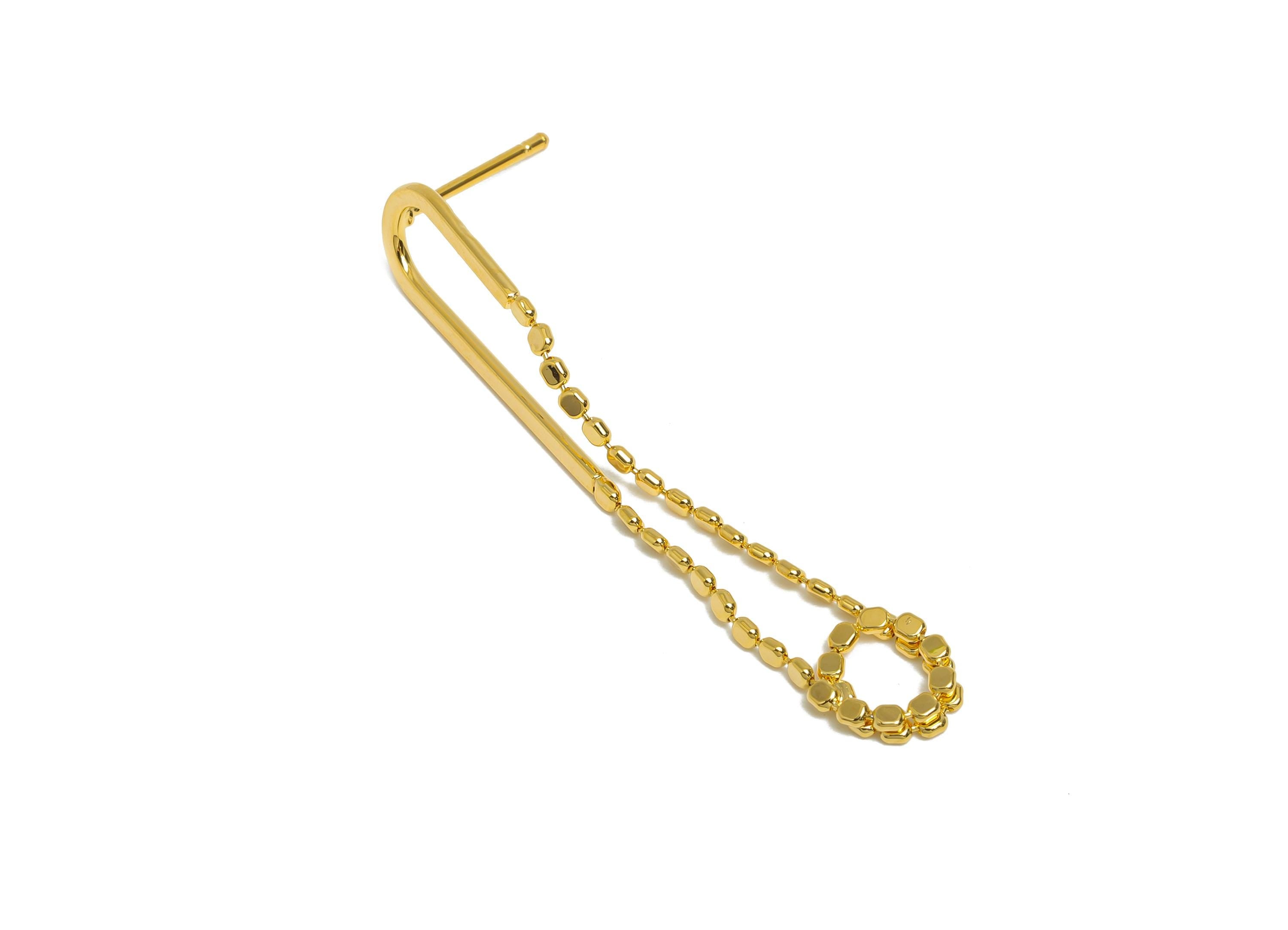 Brass Hanging Chain Earrings Stud - Gold Simple Earrings Post - Geometric Dangle Earrings Post - 18K Real Gold Plated - 44x7.9x1mm - RGP9514 - DOMEDBAZAAR