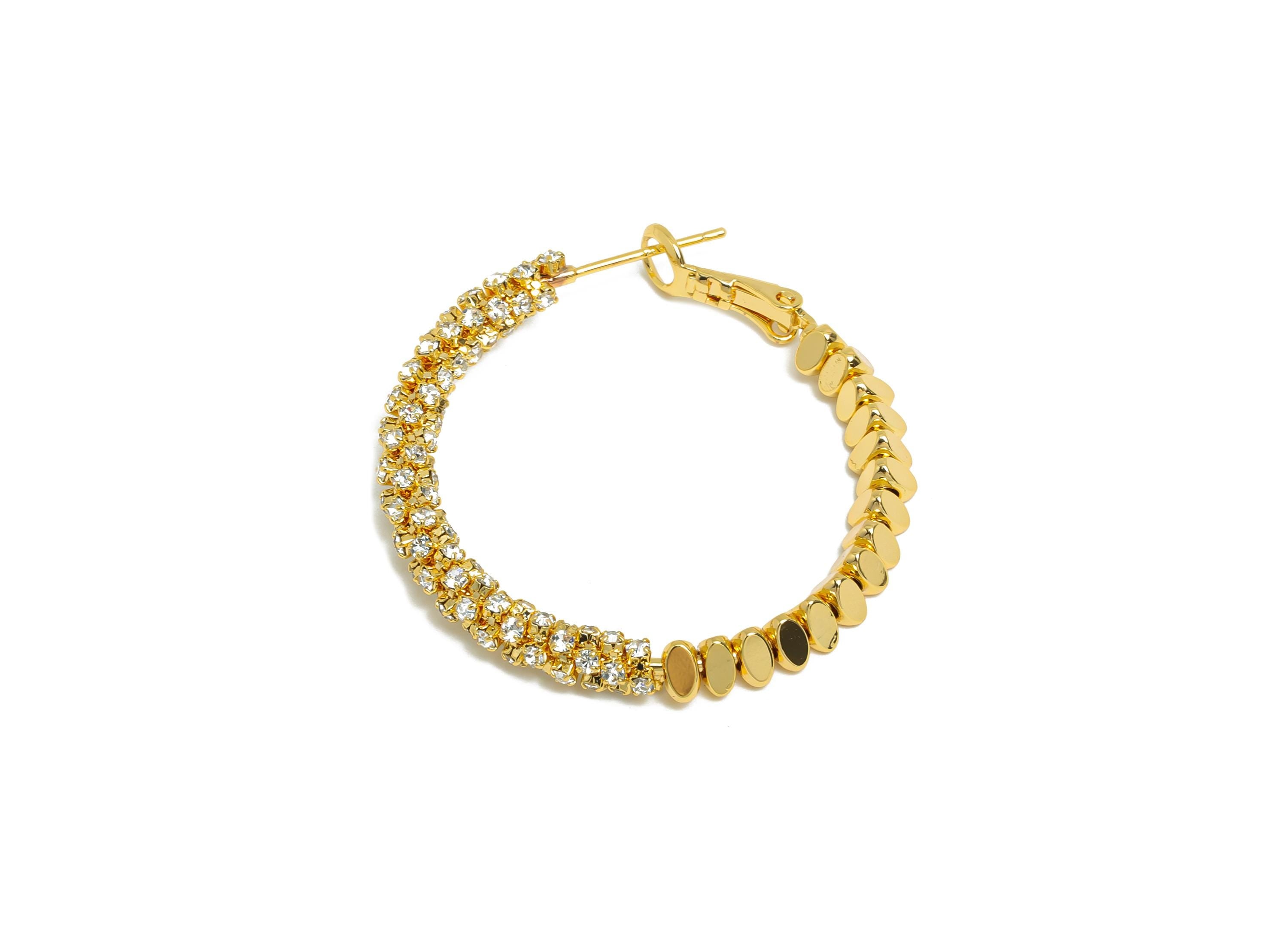 Brass Beaded Hoop Earring - Gold Stacked Triangle Zircon Earring - Geometric Clasp Back Earring - 18K Real Gold-Plated -36x34x4.5mm -RGP9509 - DOMEDBAZAAR